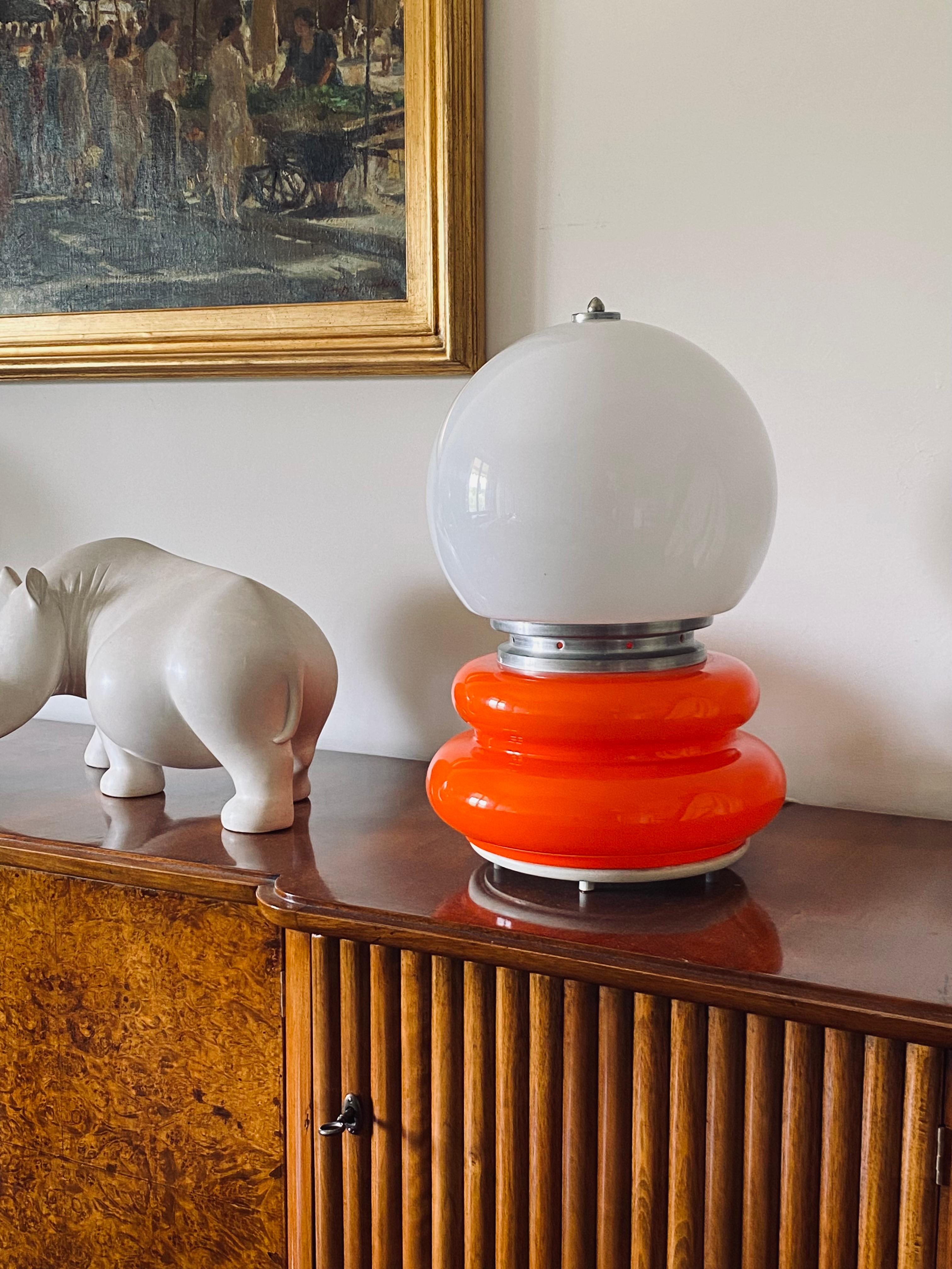 Italian Carlo Nason, Space Age Orange Murano Glass Table Lamp, Av Mazzega, 1970s