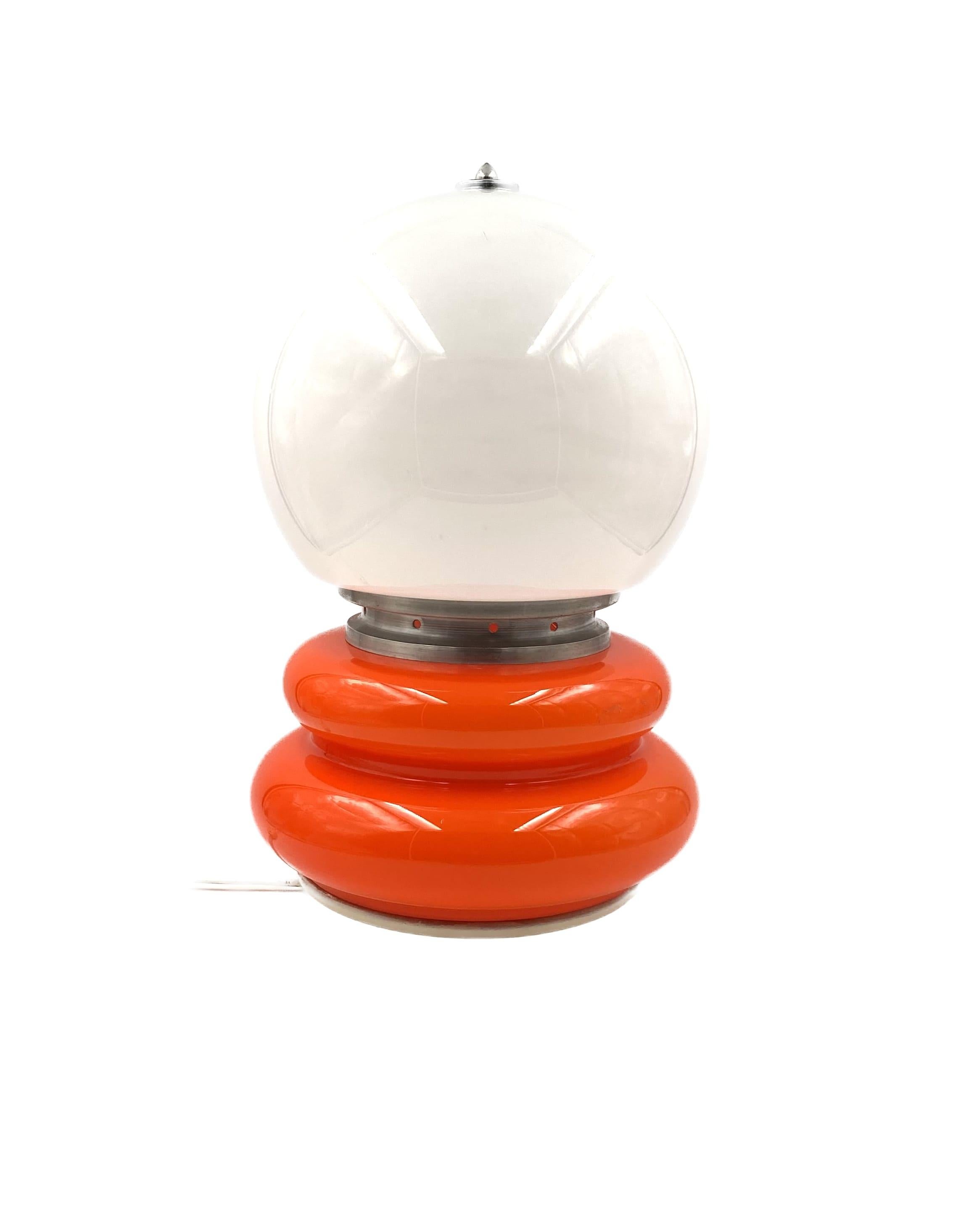 Carlo Nason, Space Age Orange Murano Glass Table Lamp, Av Mazzega, 1970s In Excellent Condition In Firenze, IT