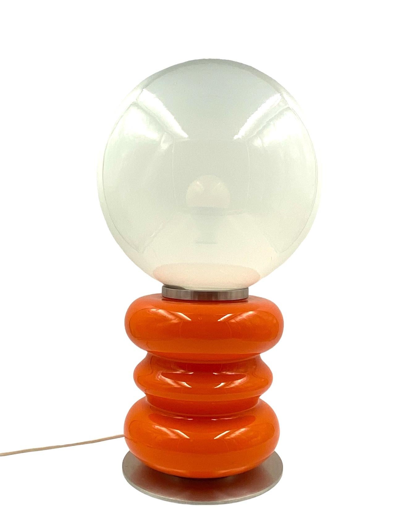 Carlo Nason, Space Age Orange Murano glass table lamp, AV Mazzega, 1970s For Sale 1