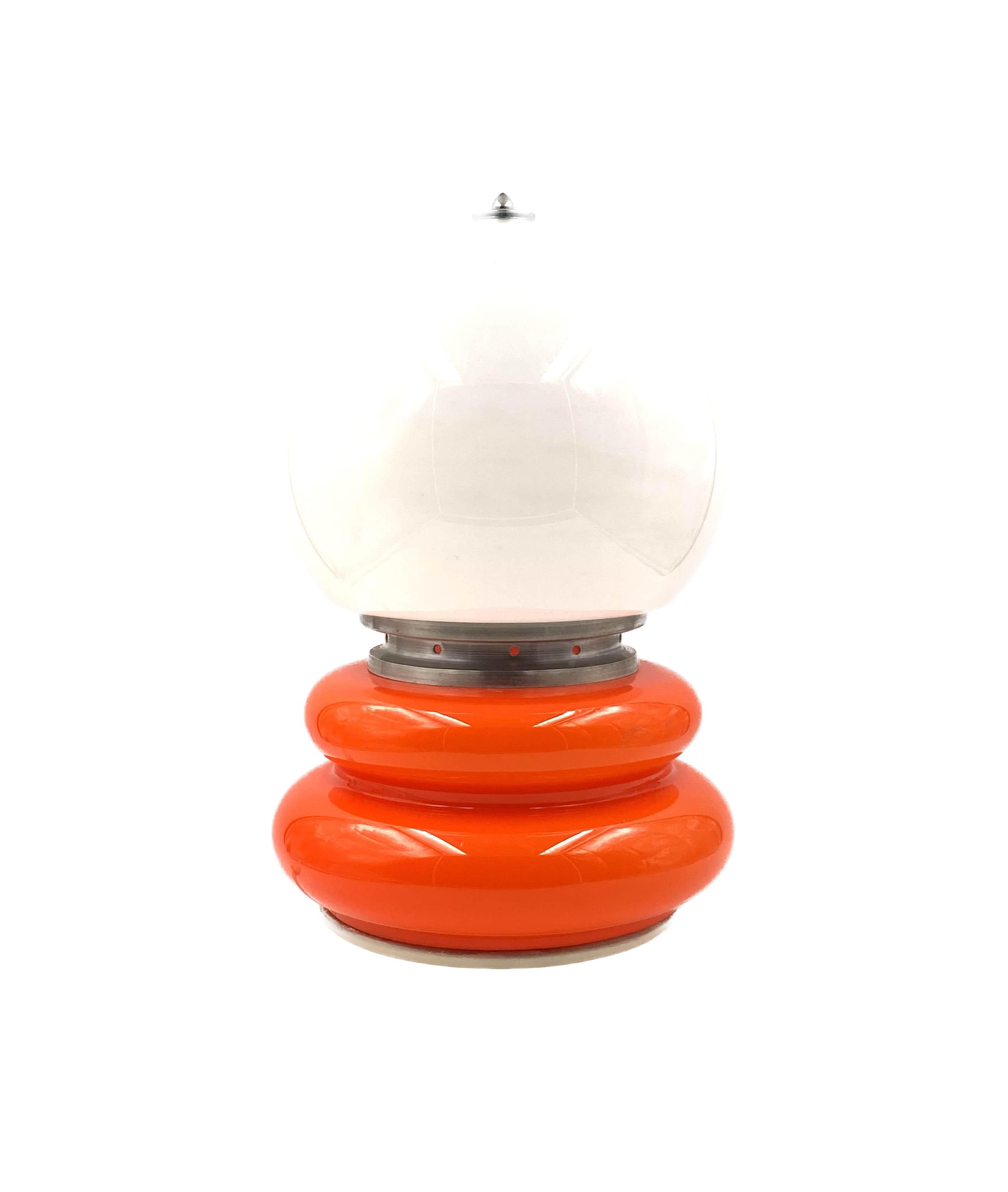 Carlo Nason, Space Age Orange Murano Glass Table Lamp, Av Mazzega, 1970s 4
