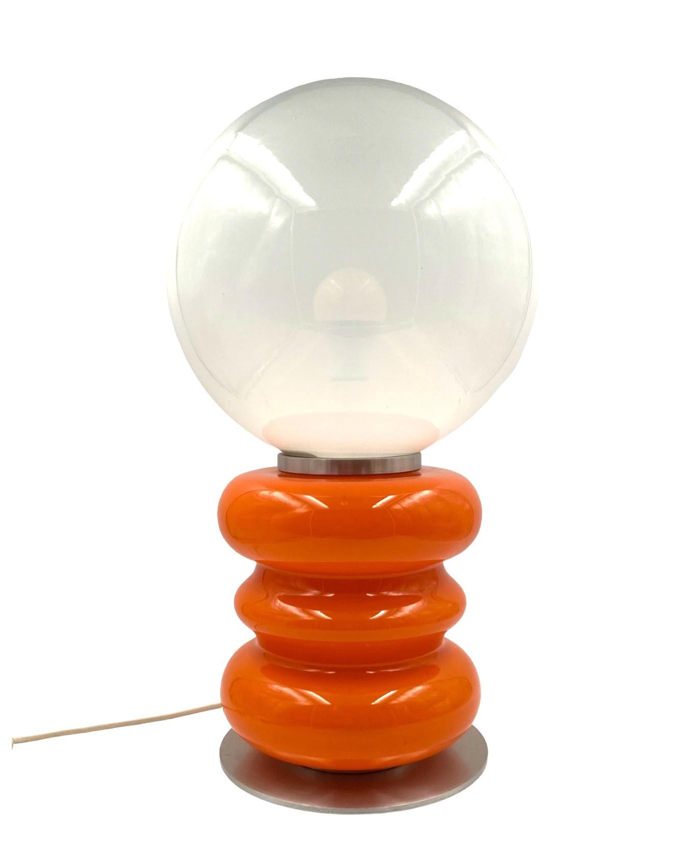 Carlo Nason, Space Age Orange Murano glass table lamp, AV Mazzega, 1970s For Sale 3
