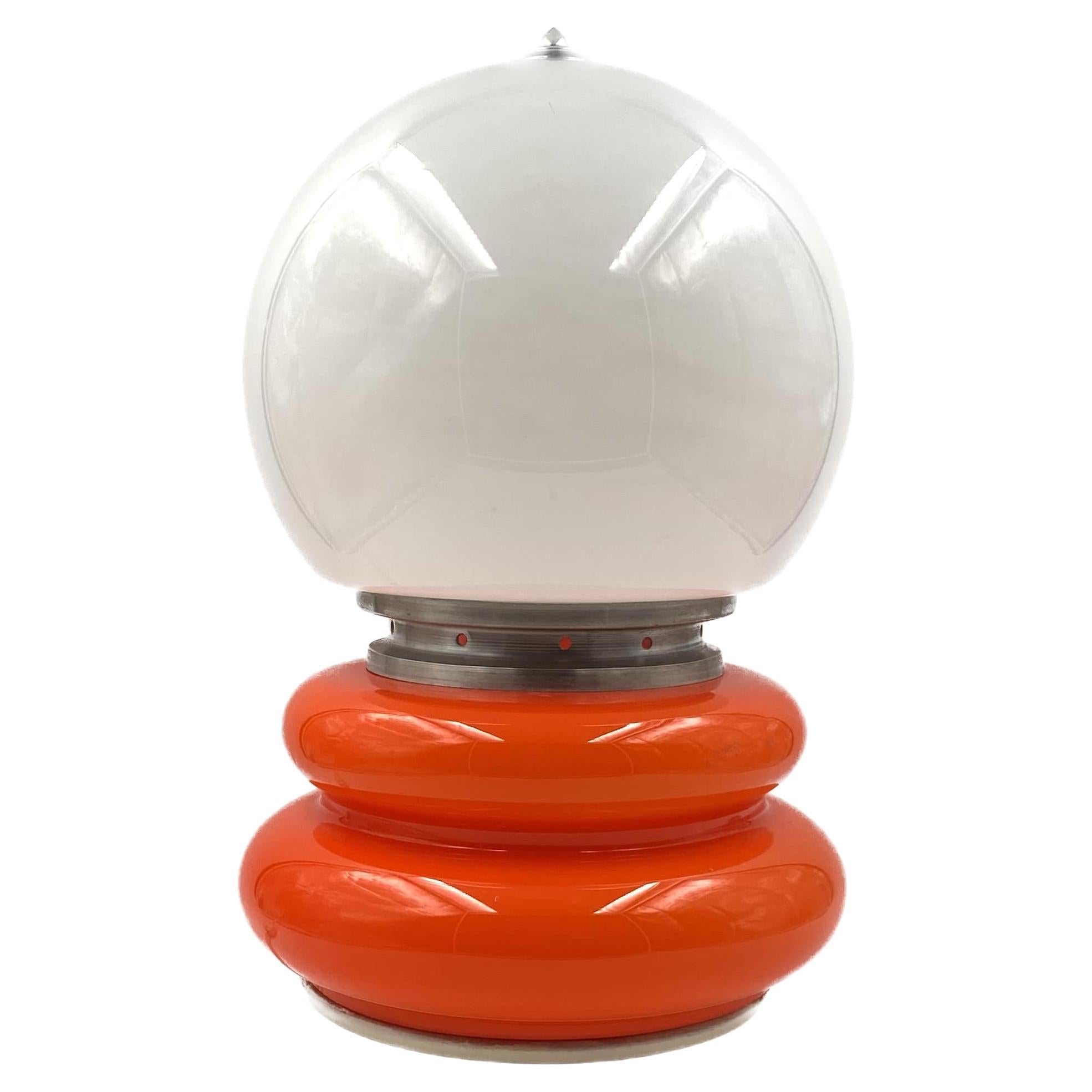 Carlo Nason, Space Age Orange Murano Glass Table Lamp, Av Mazzega, 1970s