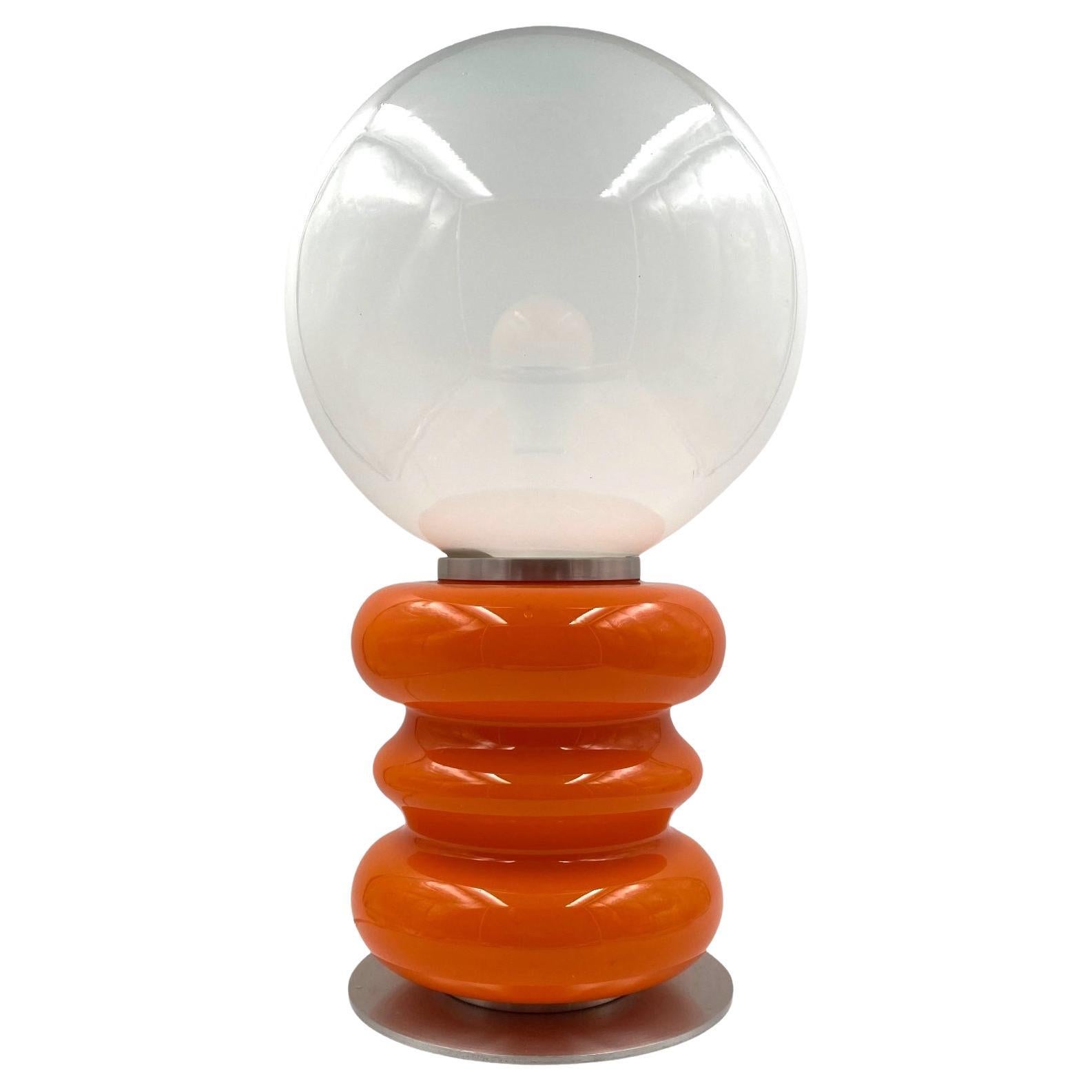 Carlo Nason, lampe de table en verre de Murano orange de l'ère spatiale, AV Mazzega, 1970