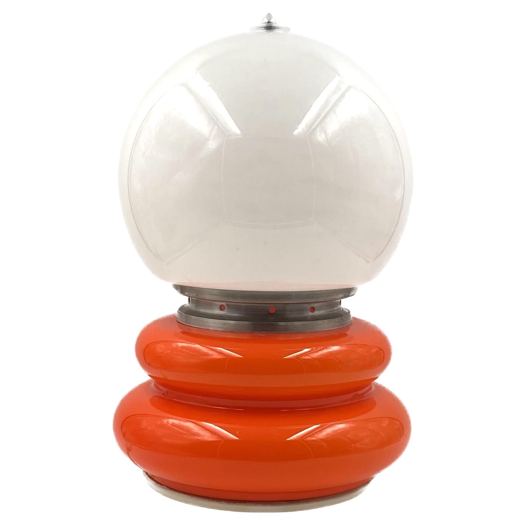 Carlo Nason, lampe de bureau en verre de Murano orange de l'ère spatiale, Av Mazzega, 1970