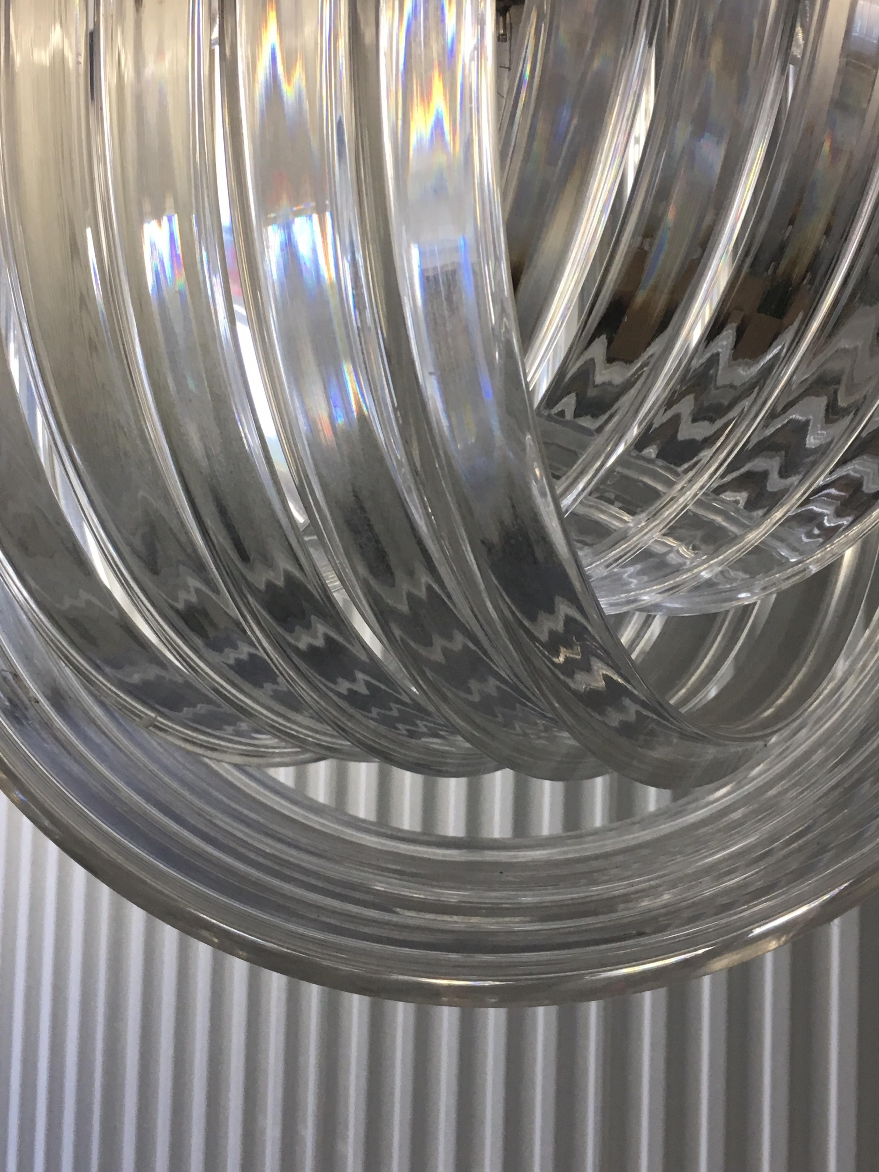 Carlo Nason Style Curved Clear Lucite Triedri Prism Chandelier, 1980 6