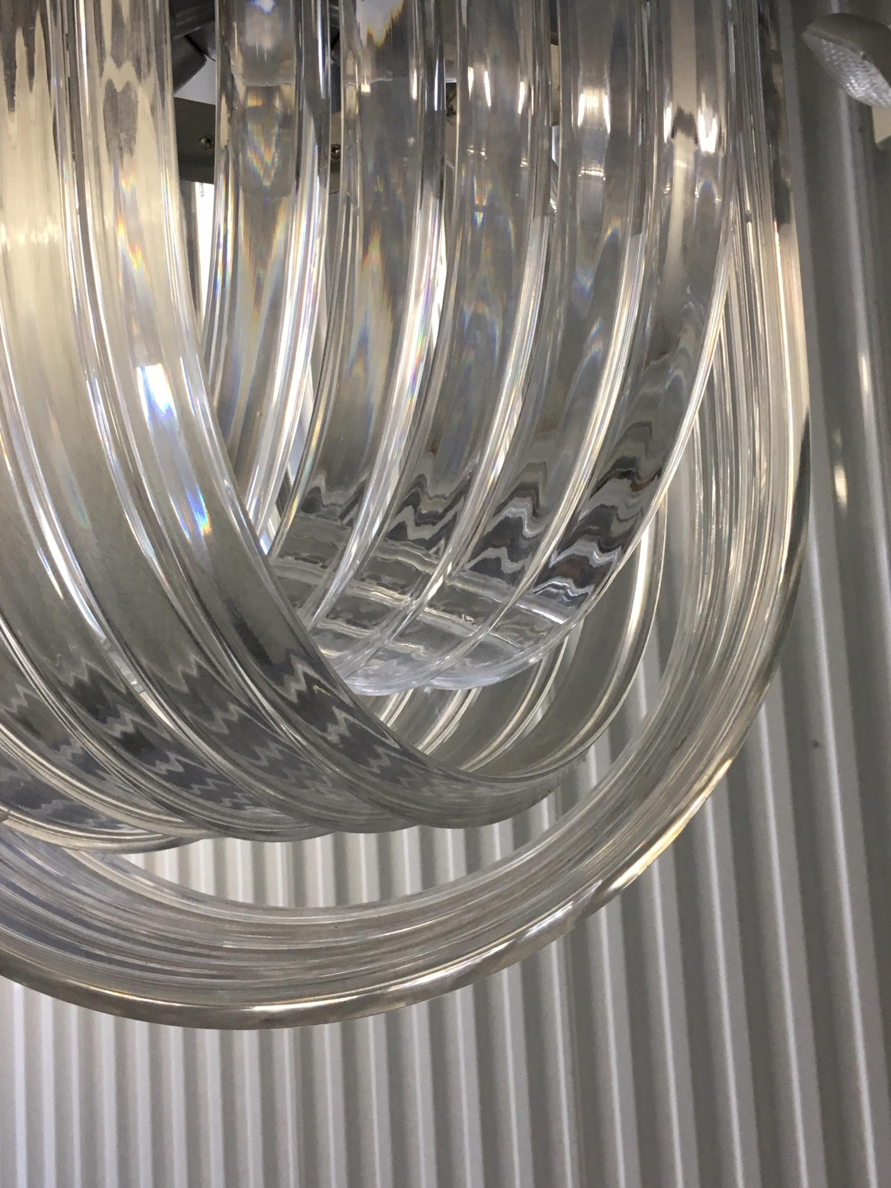 Carlo Nason Style Curved Clear Lucite Triedri Prism Chandelier, 1980 10