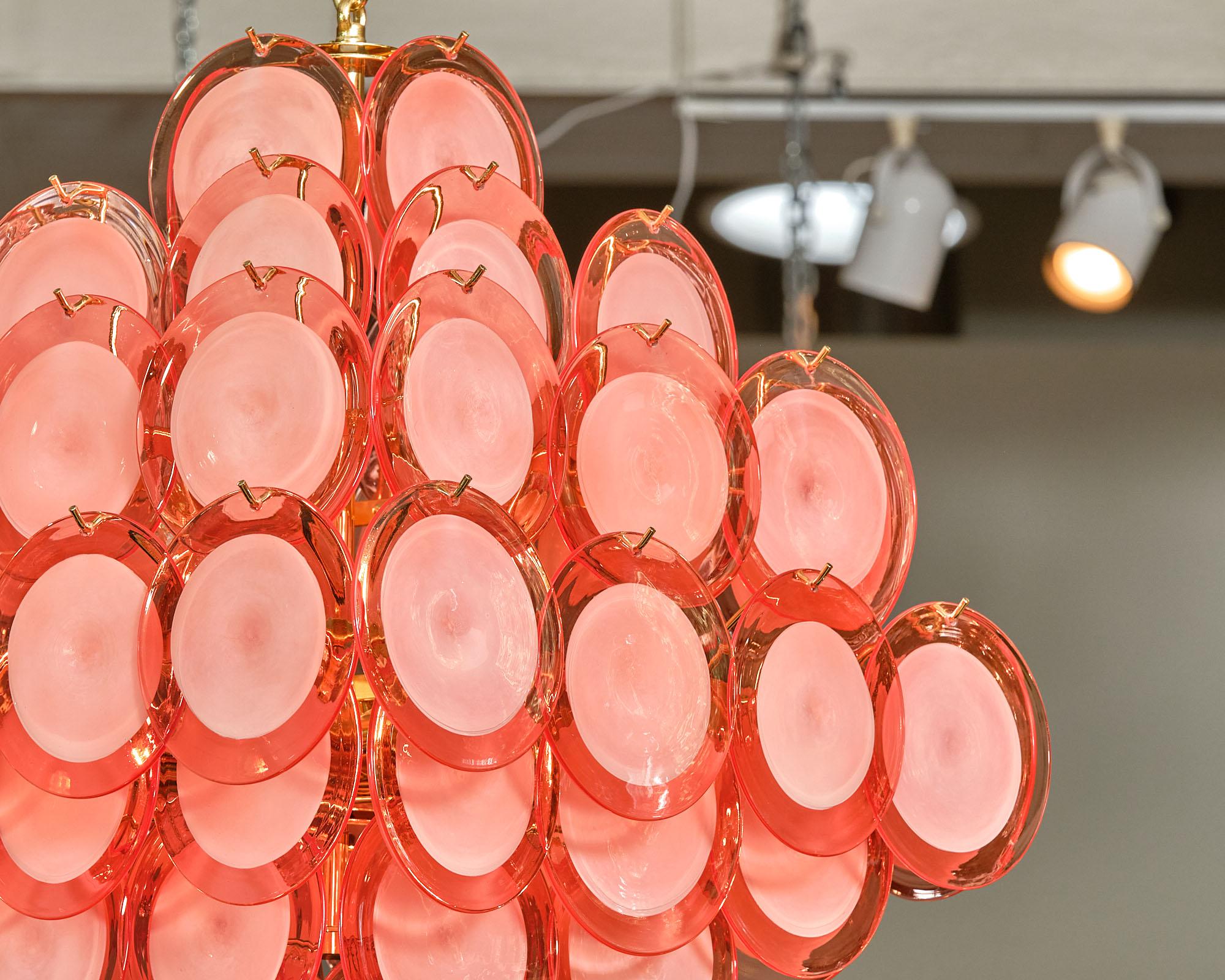 Italian Carlo Nason Tangerine Murano Glass Discs Chandelier For Sale