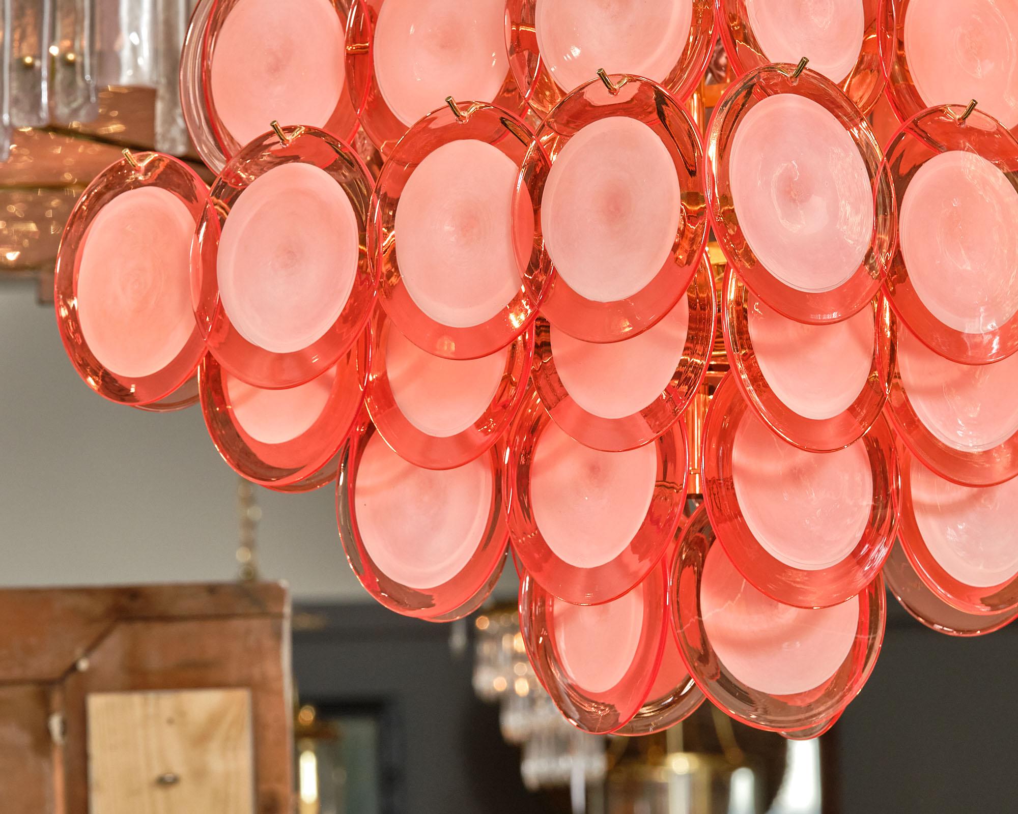 Carlo Nason Tangerine Murano Glass Discs Chandelier In Excellent Condition For Sale In Austin, TX