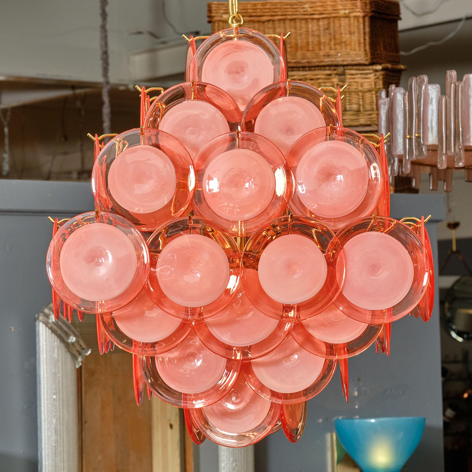 20th Century Carlo Nason Tangerine Murano Glass Discs Chandelier For Sale