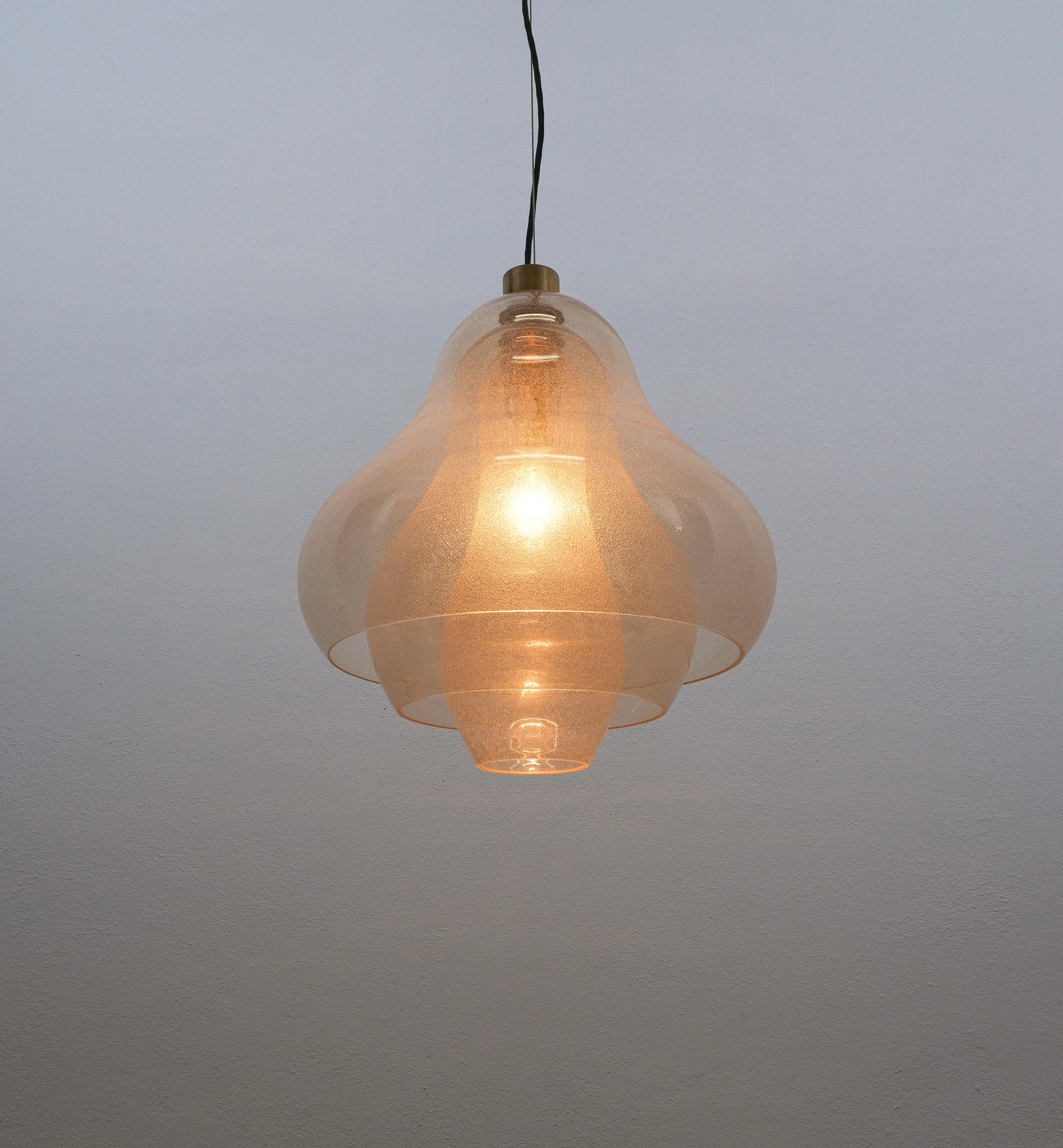 Italian Carlo Nason Three Shade Pulegoso Glass Pendant Lamp Mazzega, Italy, 1960 For Sale