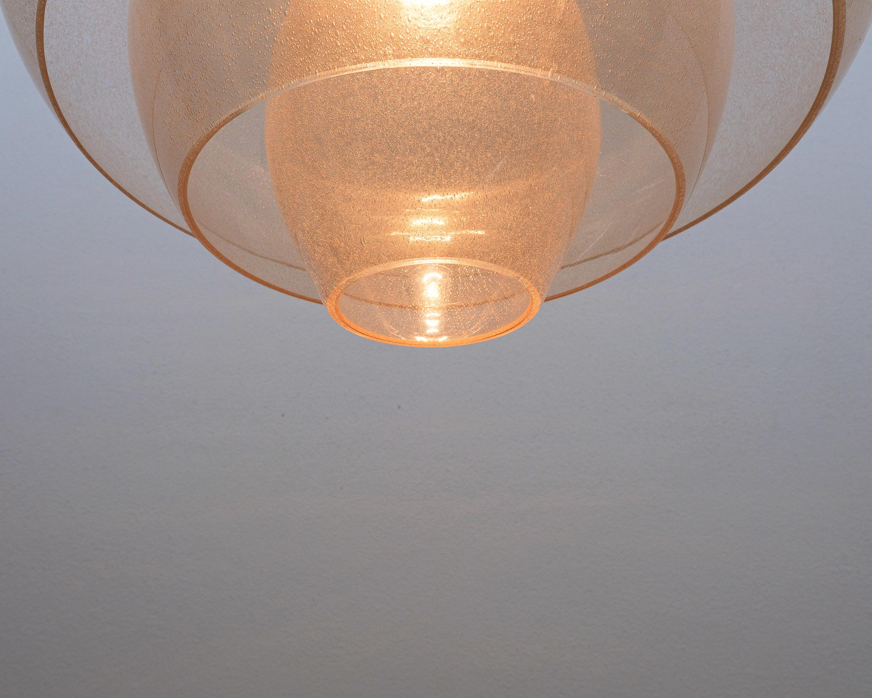 Mid-20th Century Carlo Nason Three Shade Pulegoso Glass Pendant Lamp Mazzega, Italy, 1960 For Sale