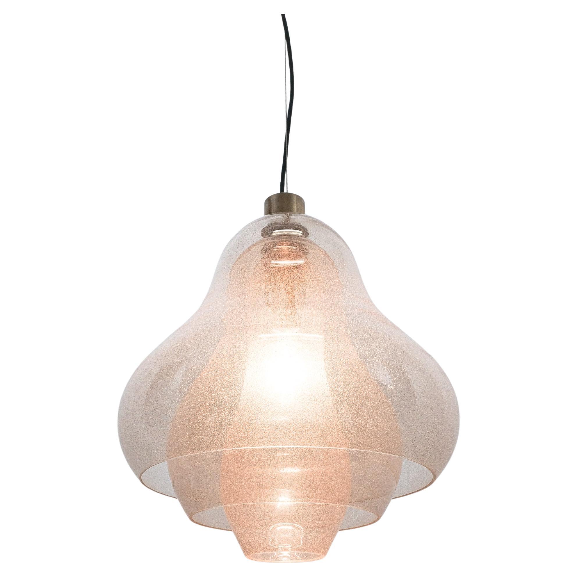 Carlo Nason Three Shade Pulegoso Glass Pendant Lamp Mazzega, Italy, 1960 For Sale