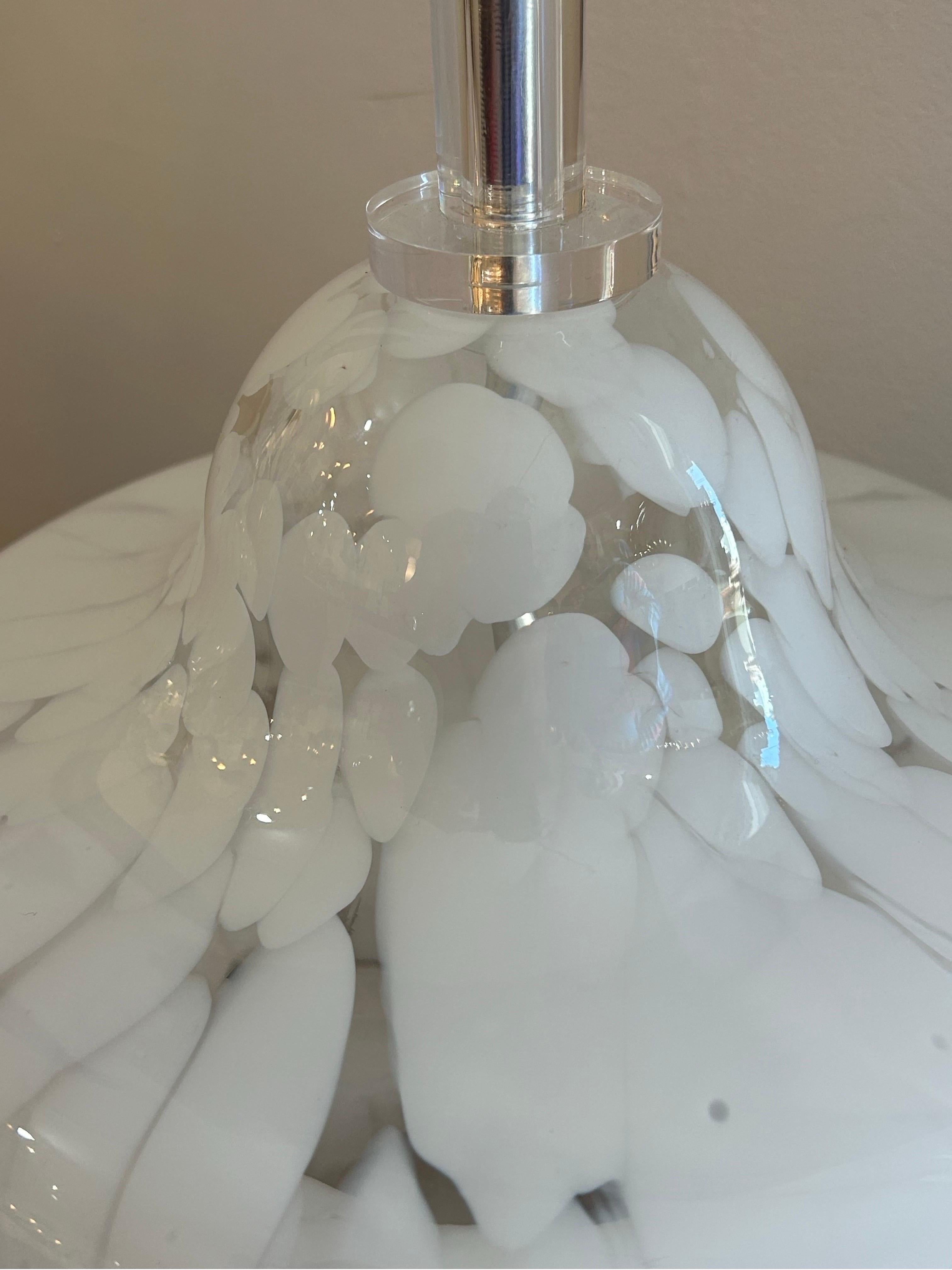 Carlo Nason  three tiered white and clear glass Murano lamps.. For Sale 7