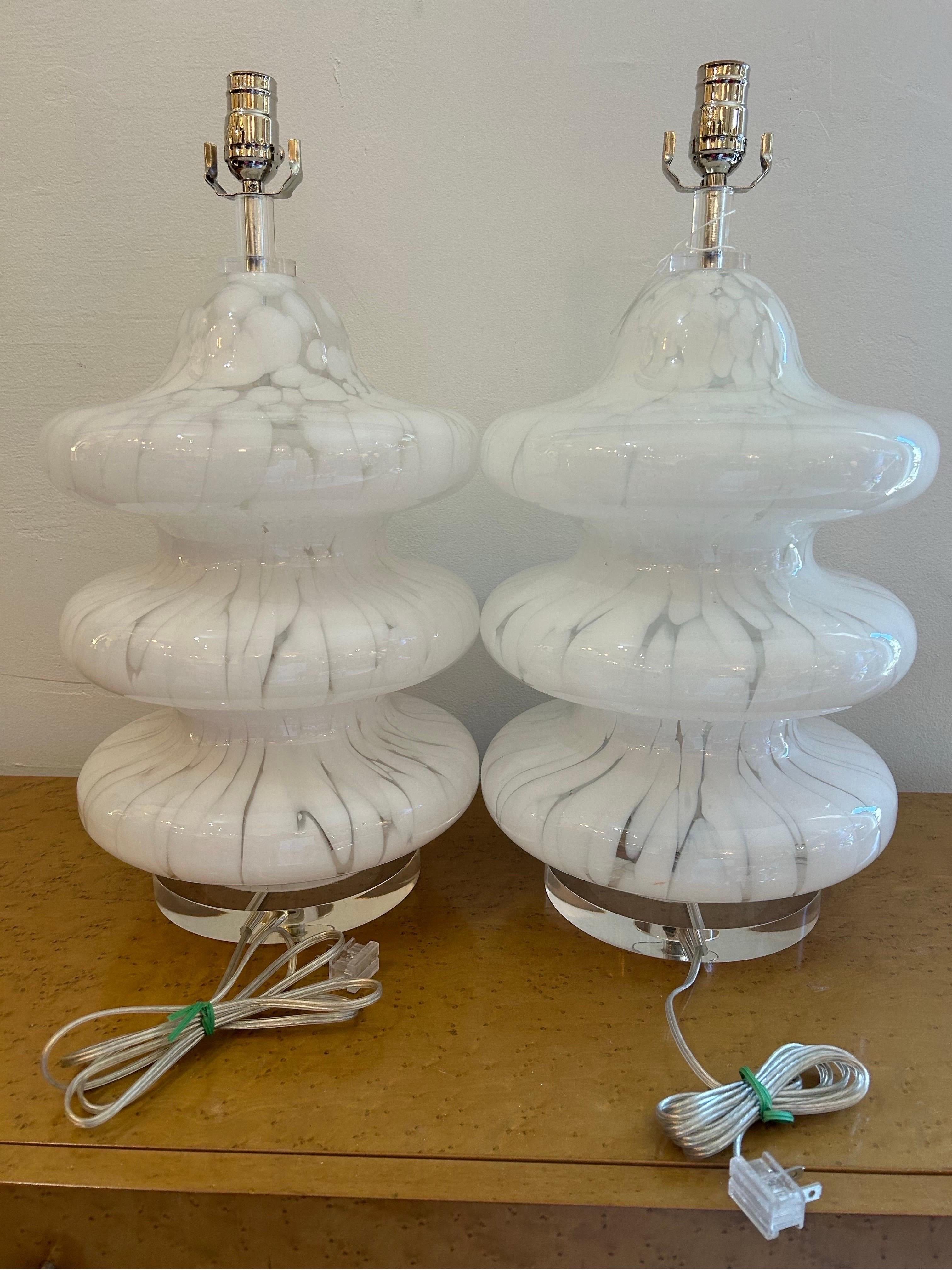 Carlo Nason  three tiered  Murano lamps a pair .. 10 1/2 inches wide 21 1/2 inches inches tall.. recently restored… New hardware, new side bases, and wiring very good condition