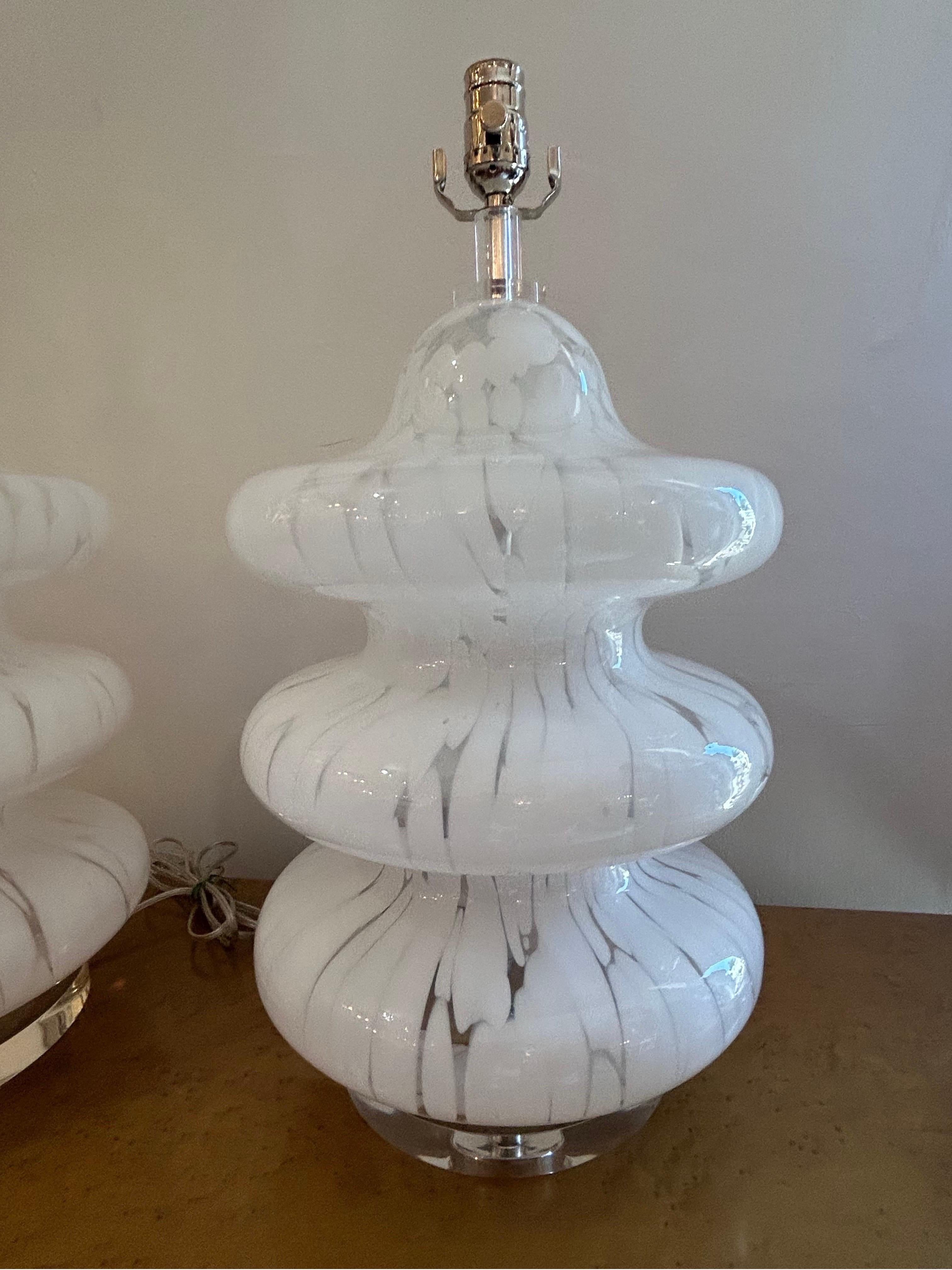 20th Century Carlo Nason  three tiered white and clear glass Murano lamps.. For Sale