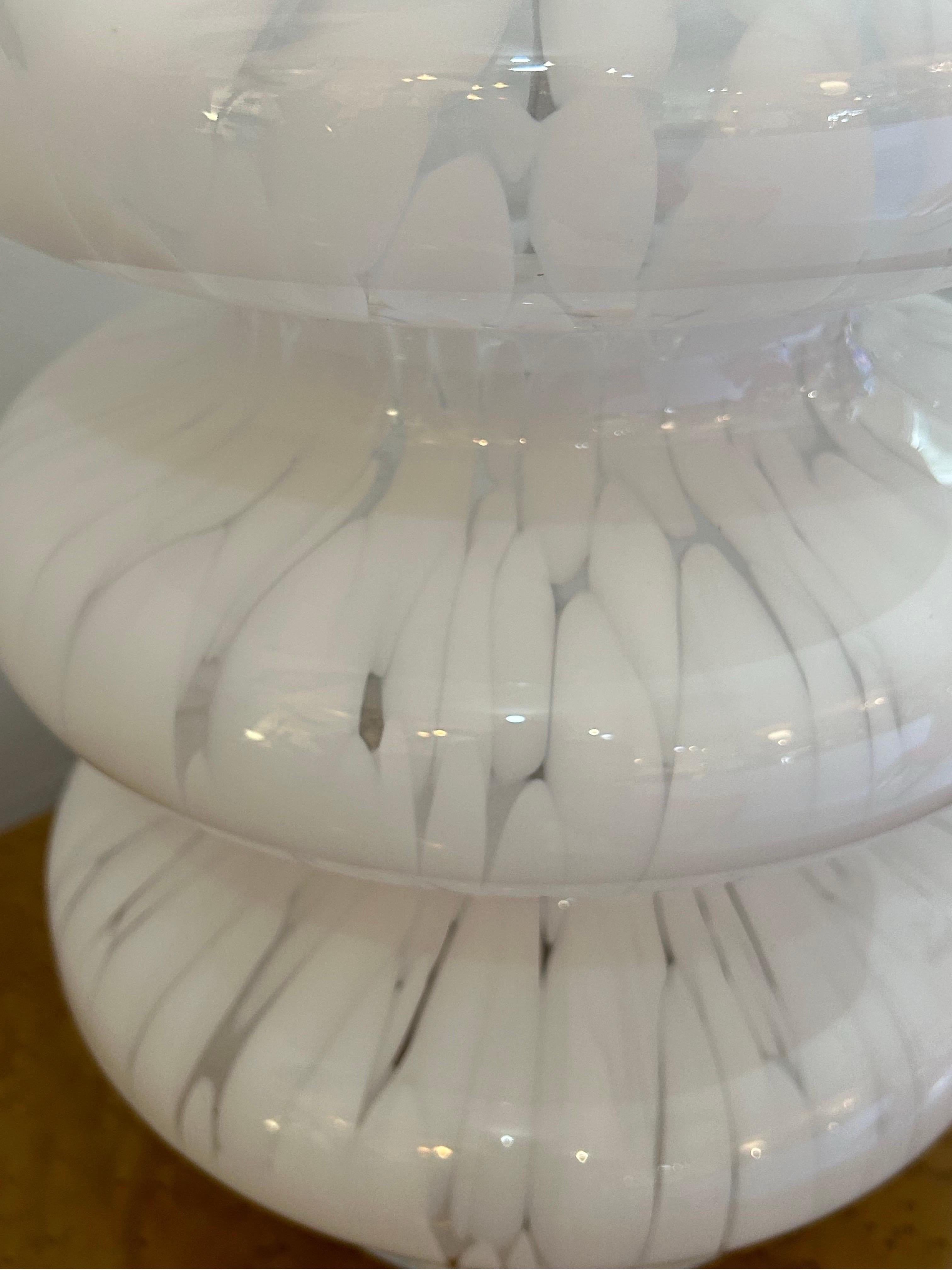 Blown Glass Carlo Nason  three tiered white and clear glass Murano lamps.. For Sale