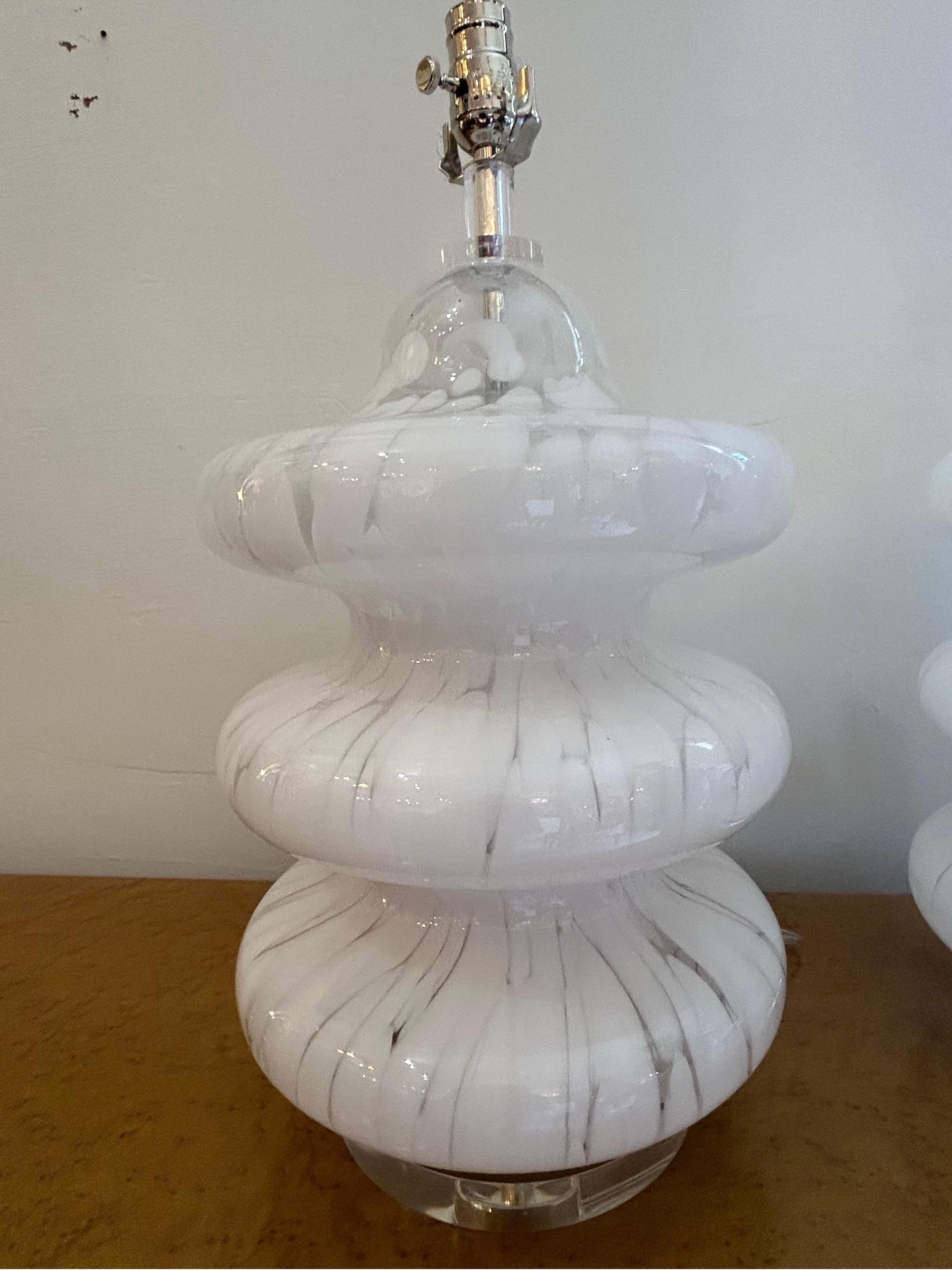 Carlo Nason  three tiered white and clear glass Murano lamps.. For Sale 1