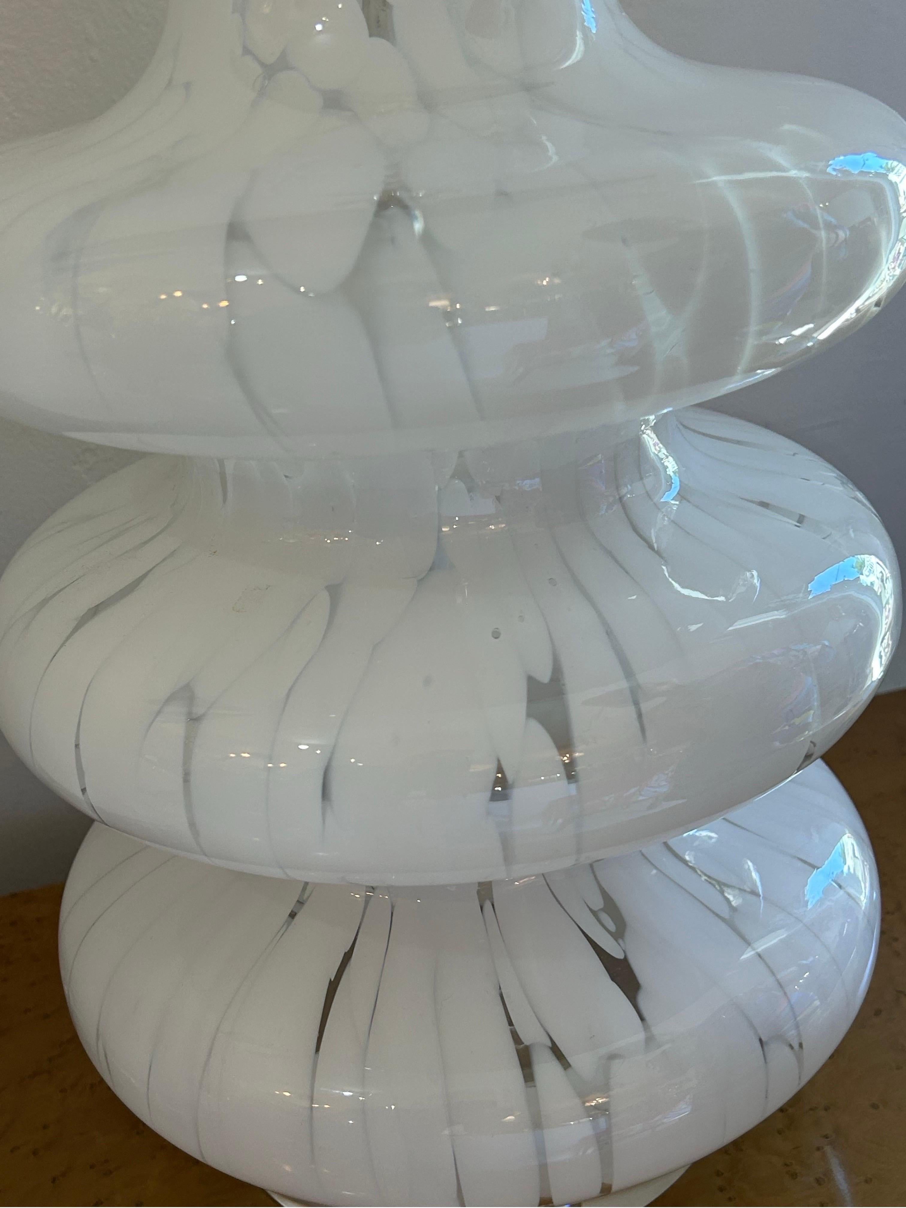 Carlo Nason  three tiered white and clear glass Murano lamps.. For Sale 2