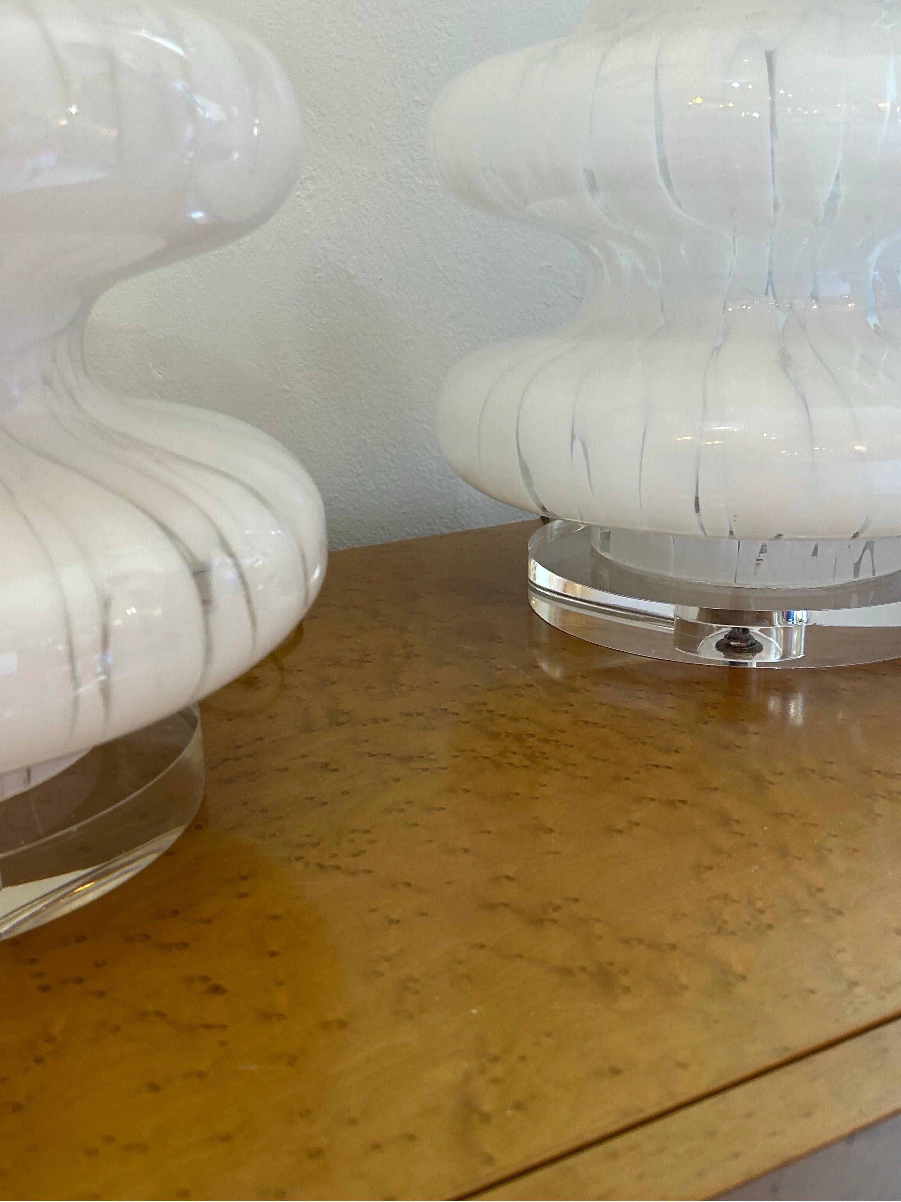 Carlo Nason  Trois lampes de Murano en verre blanc et transparent en vente 3