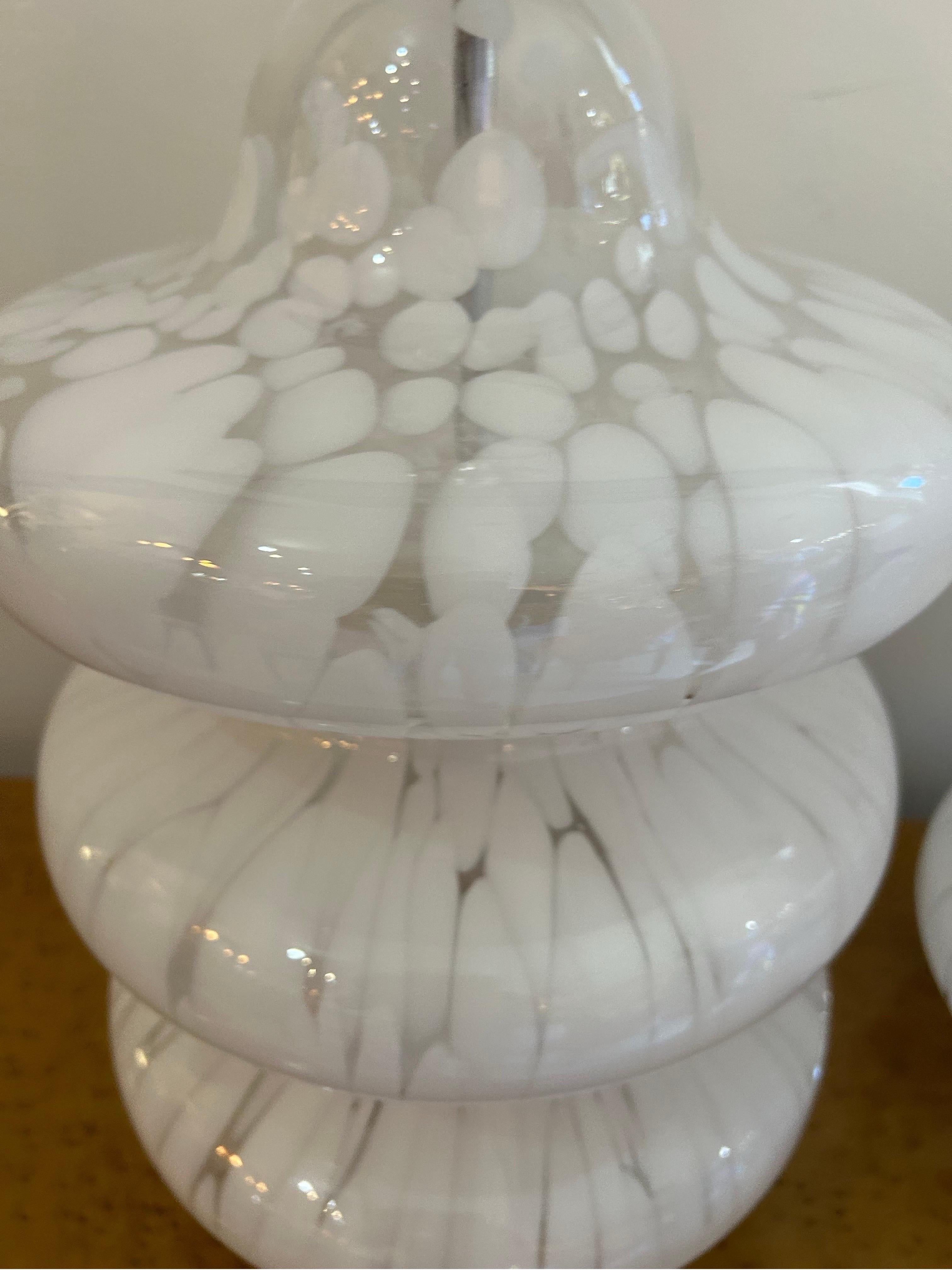 Carlo Nason  three tiered white and clear glass Murano lamps.. For Sale 4