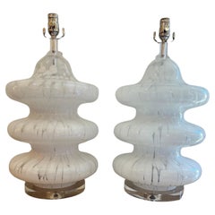 Retro Carlo Nason  three tiered white and clear glass Murano lamps..