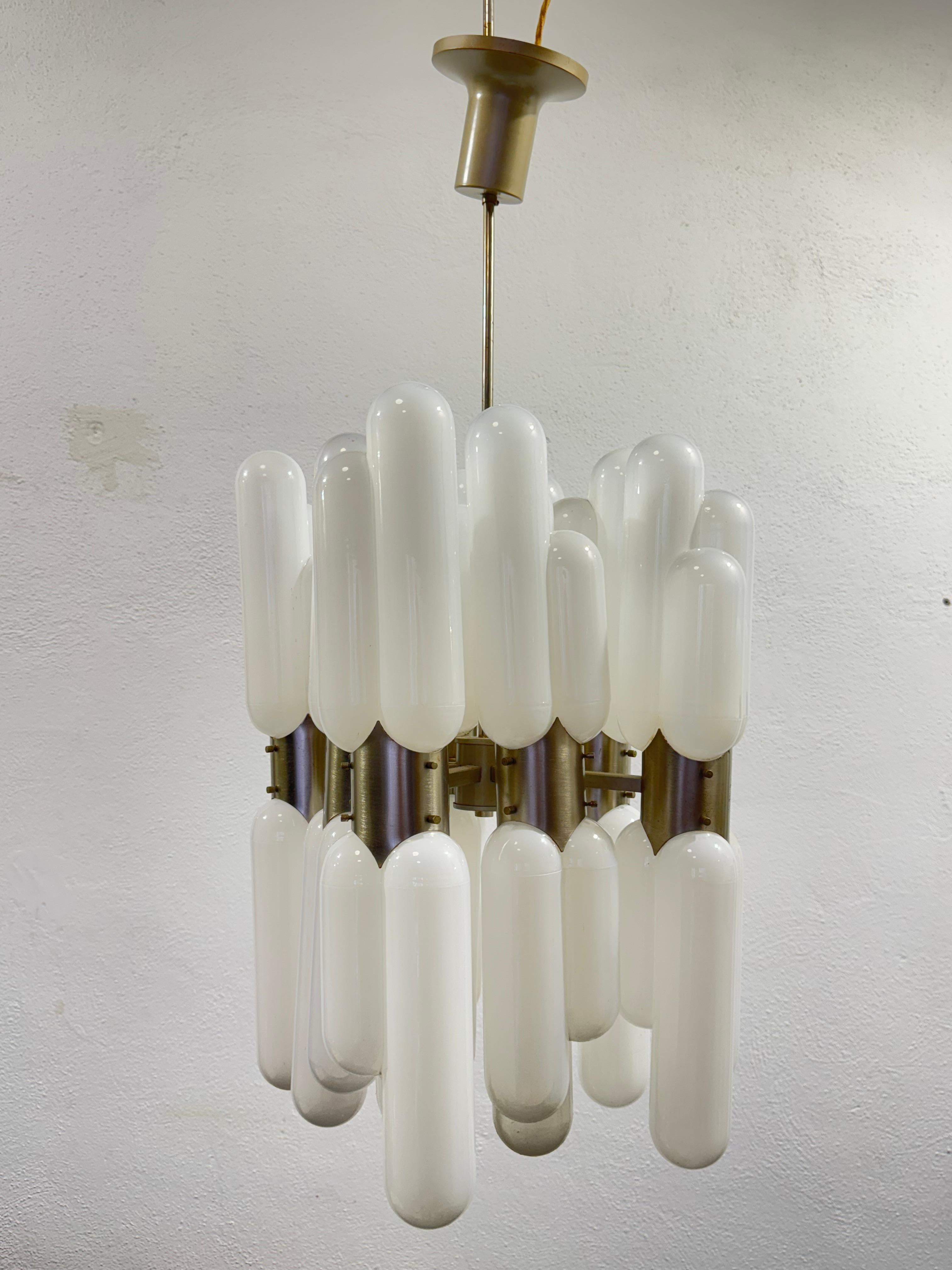 Space Age Carlo Nason Torpedo Mazzega Chandelier 16 lights 1960's Rare Vintage Design For Sale