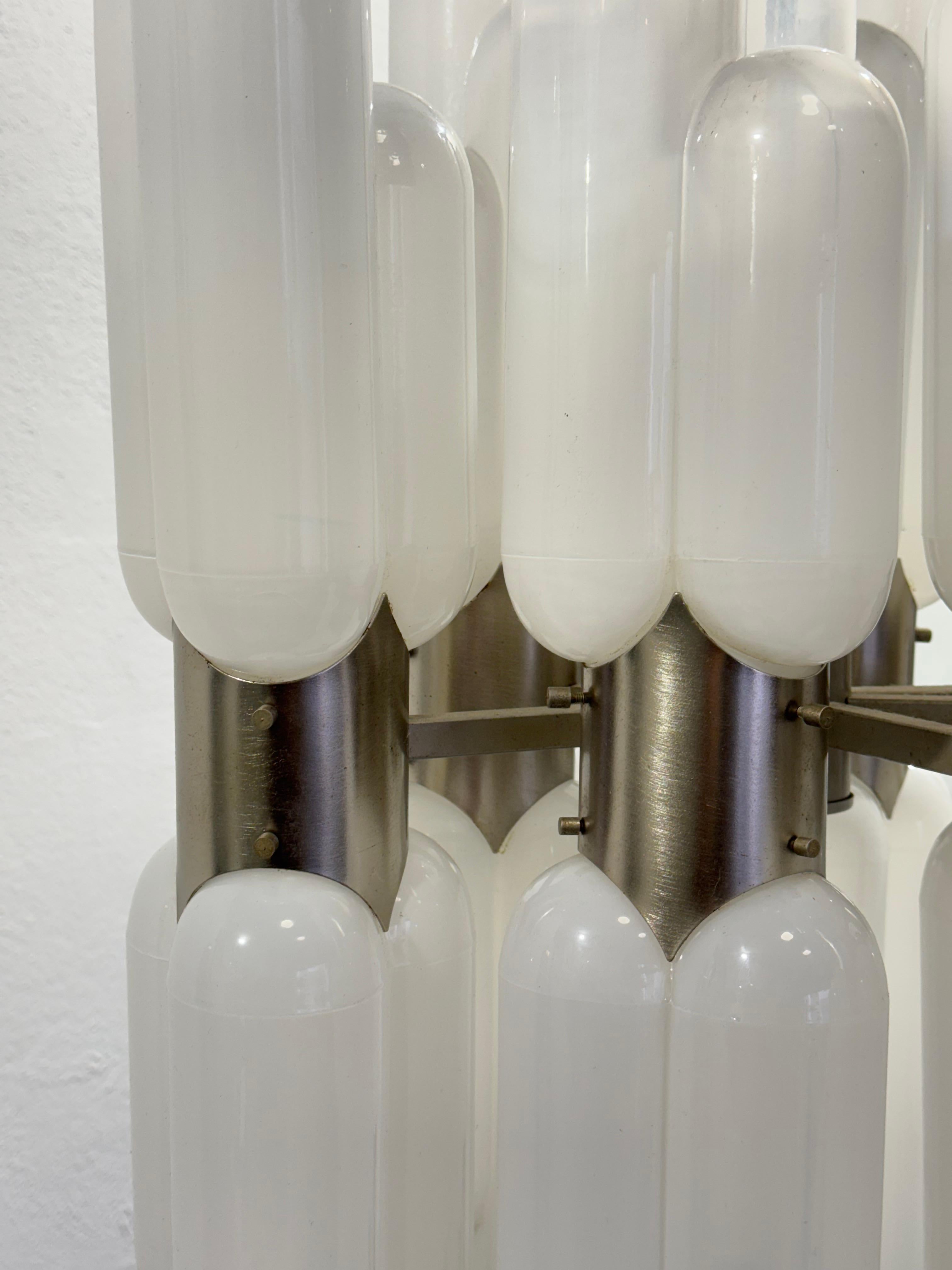 Steel Carlo Nason Torpedo Mazzega Chandelier 16 lights 1960's Rare Vintage Design For Sale