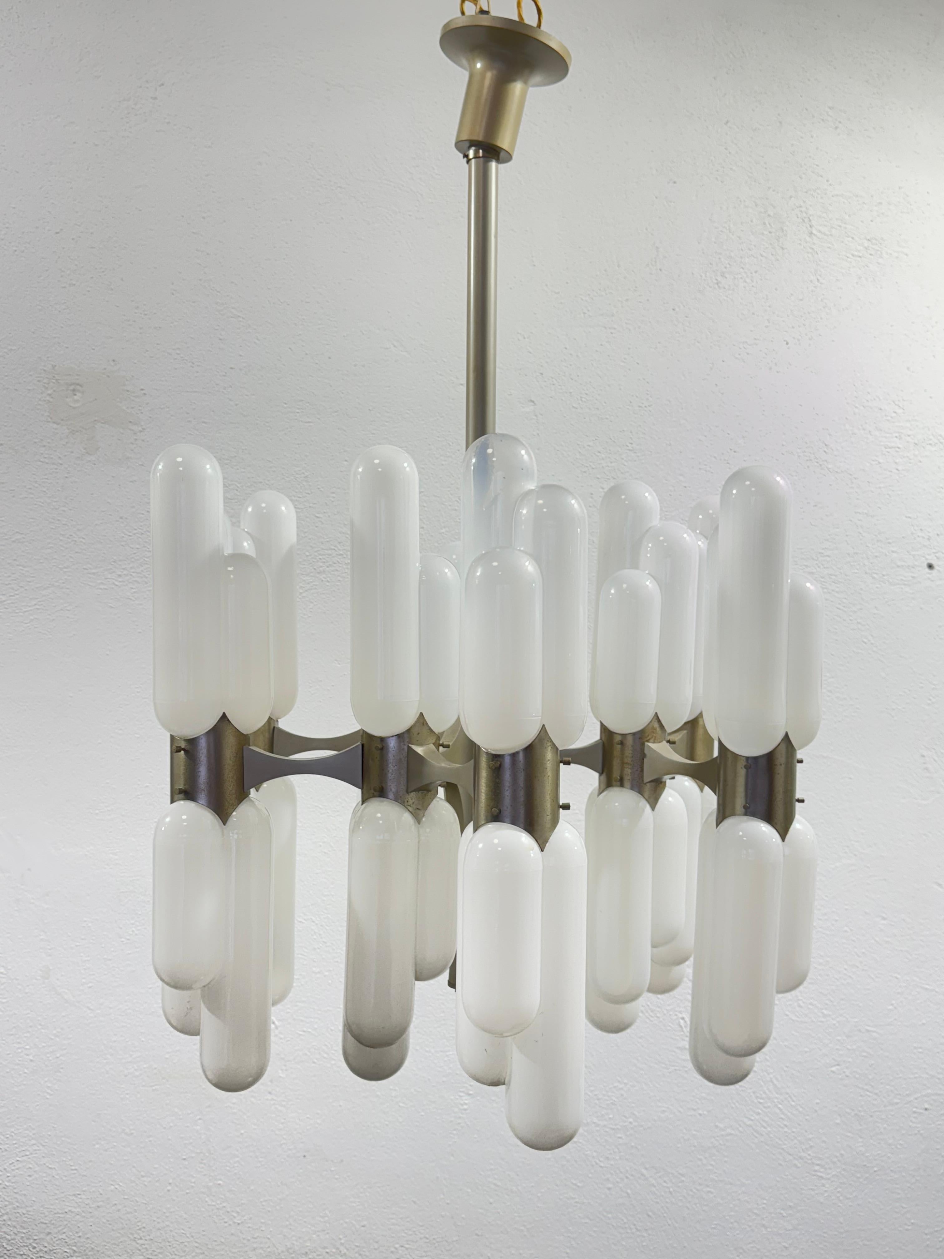 Space Age Carlo Nason Torpedo Mazzega Chandelier 18 lights 1960's Rare Vintage Design For Sale