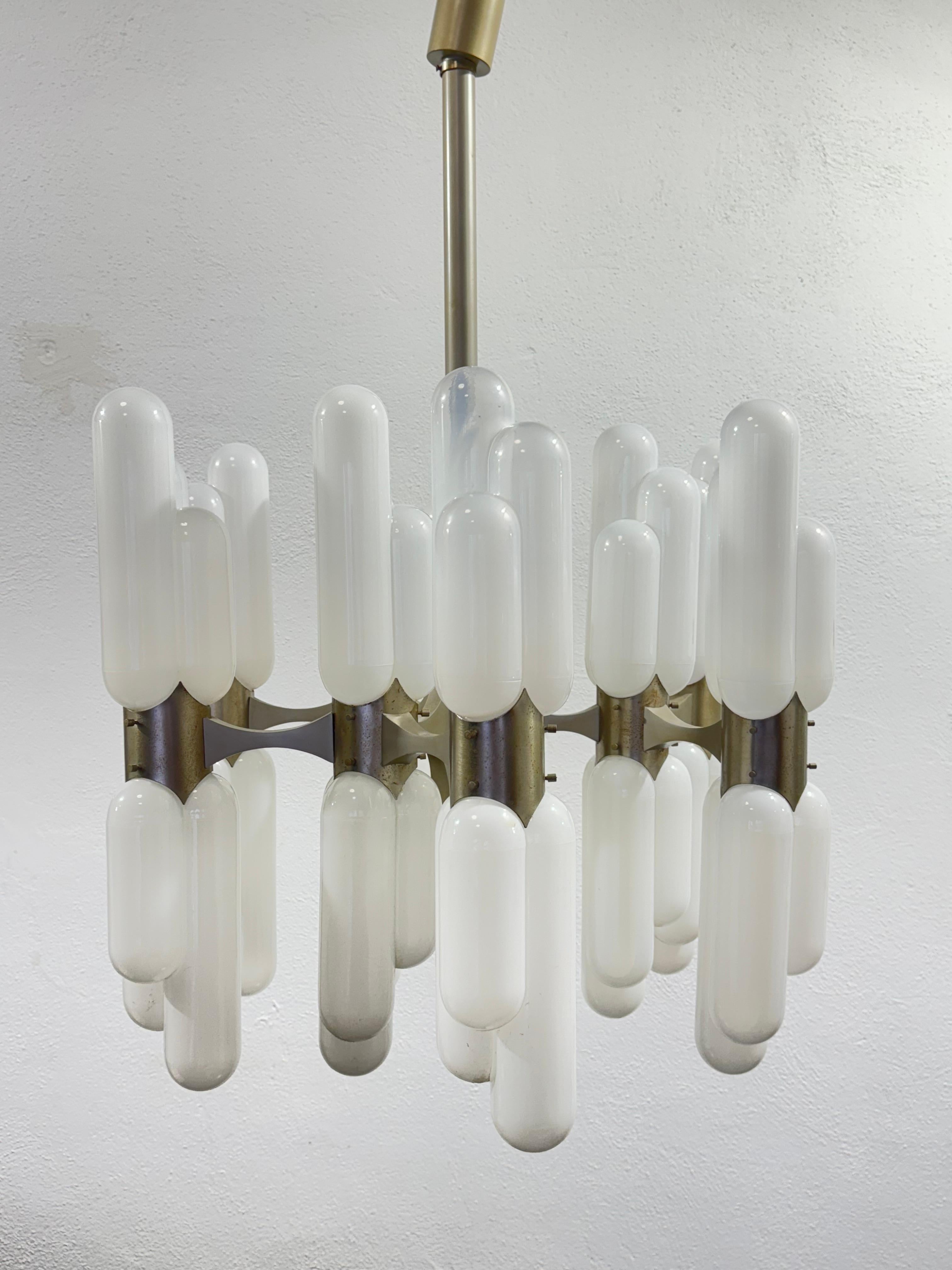Italian Carlo Nason Torpedo Mazzega Chandelier 18 lights 1960's Rare Vintage Design For Sale