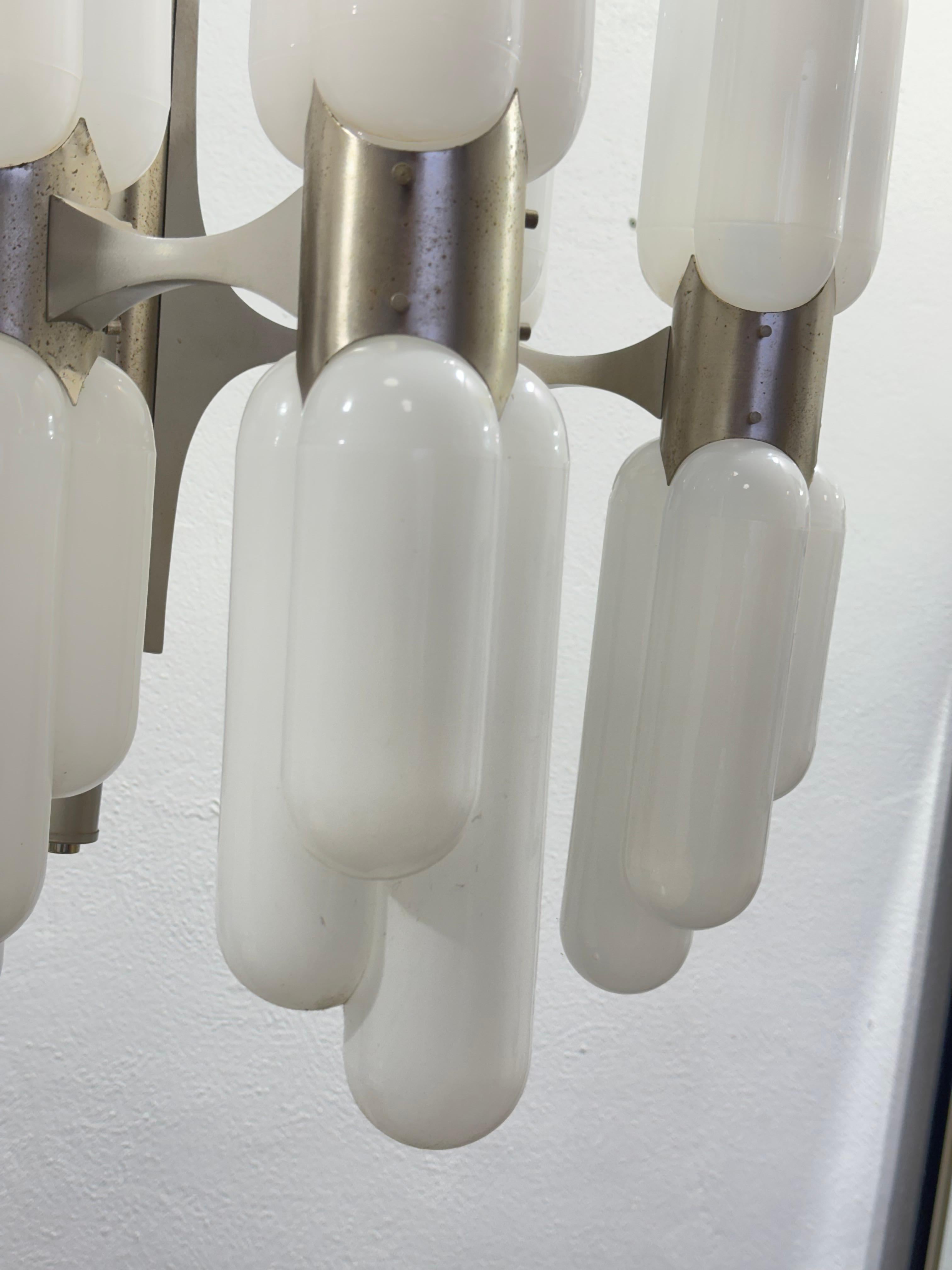 Steel Carlo Nason Torpedo Mazzega Chandelier 18 lights 1960's Rare Vintage Design For Sale