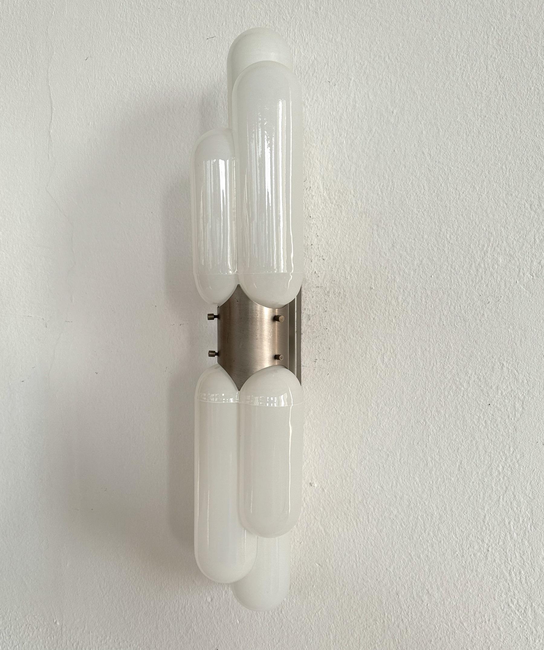 Carlo Nason 'Torpedo' Wall Sconces in Murano Opaline Glass for Mazzega, Set of 2 2