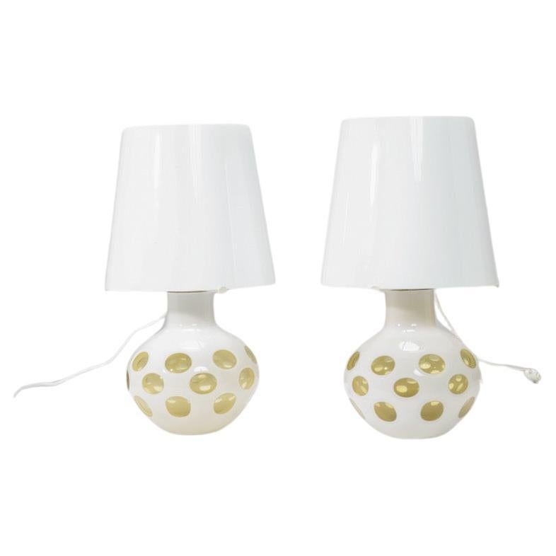 Carlo Nason two table lamps in painted and ground colored glass 1970s For Sale