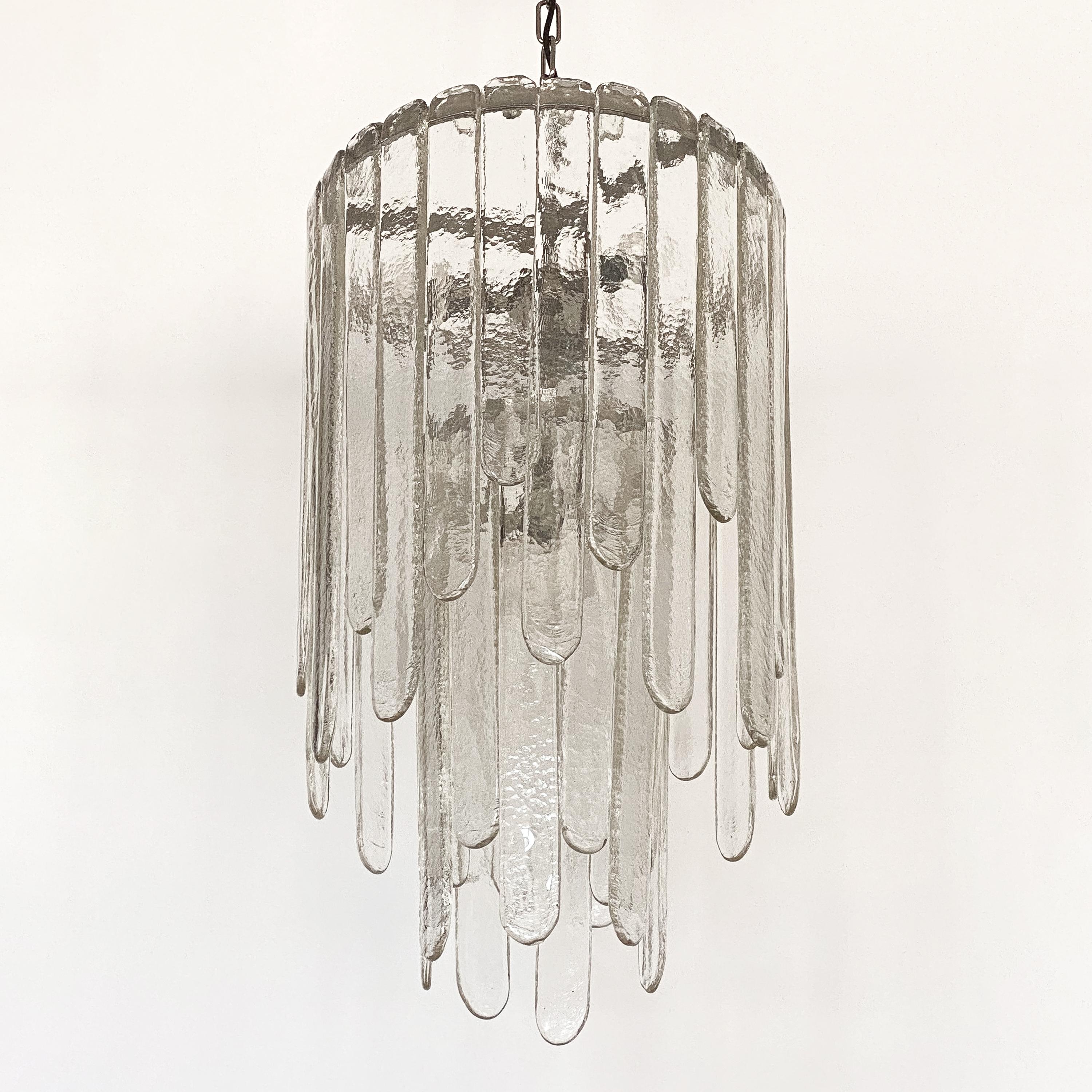 Carlo Nason Two-Tier Cascade Ice Glass Chandelier In Good Condition In Chicago, IL