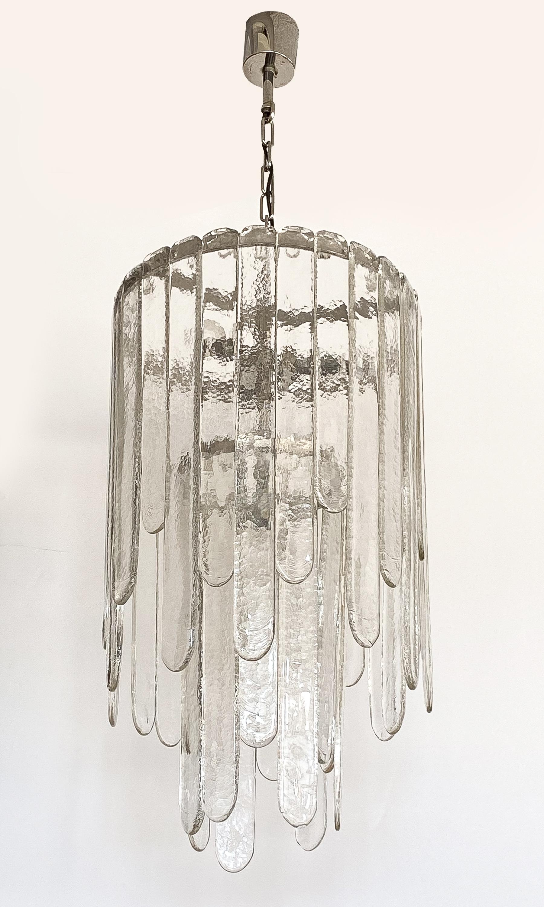 Mid-20th Century Carlo Nason Two-Tier Cascade Ice Glass Chandelier