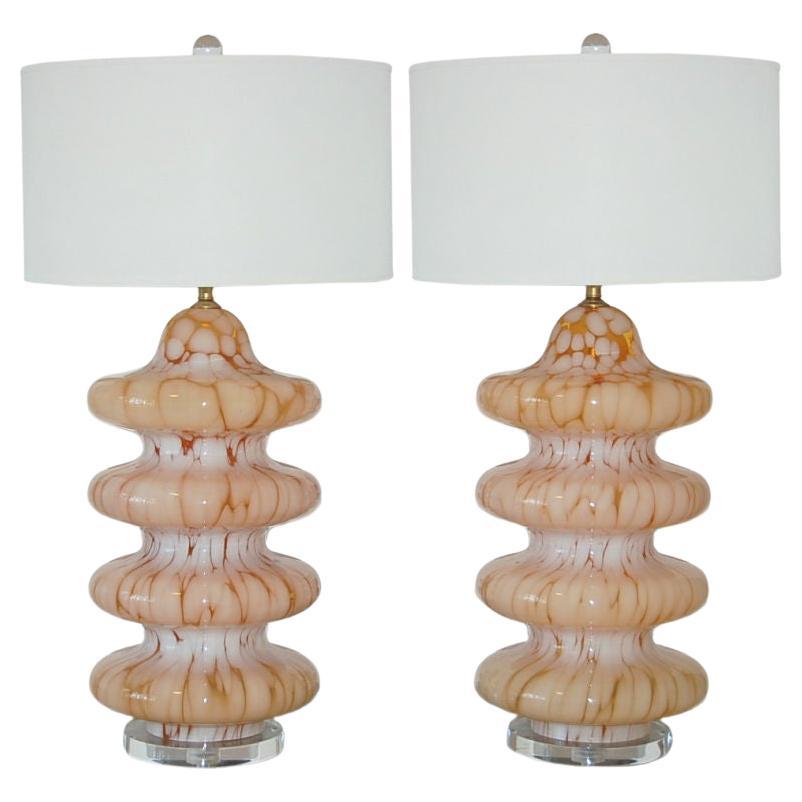Carlo Nason Vintage Murano Glass Table Lamps in Tangerine - a Pair