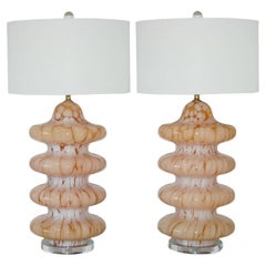 Paire de lampes de table en verre Murano Vintage Carlo Nason - Tangerine