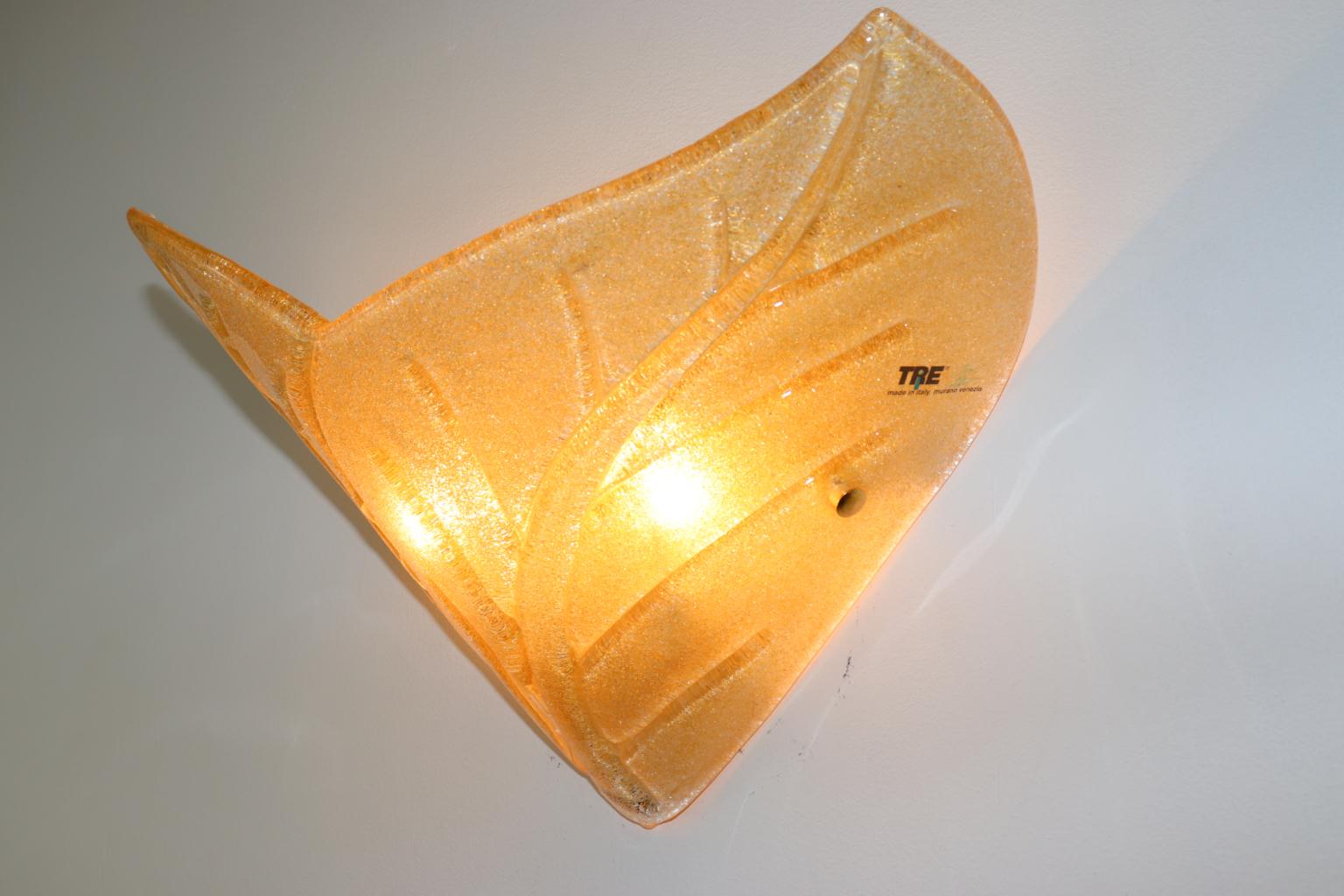 Carlo Nason Wall Lamp Murano Hand Cast Glass Amber Rugiada For Sale 2