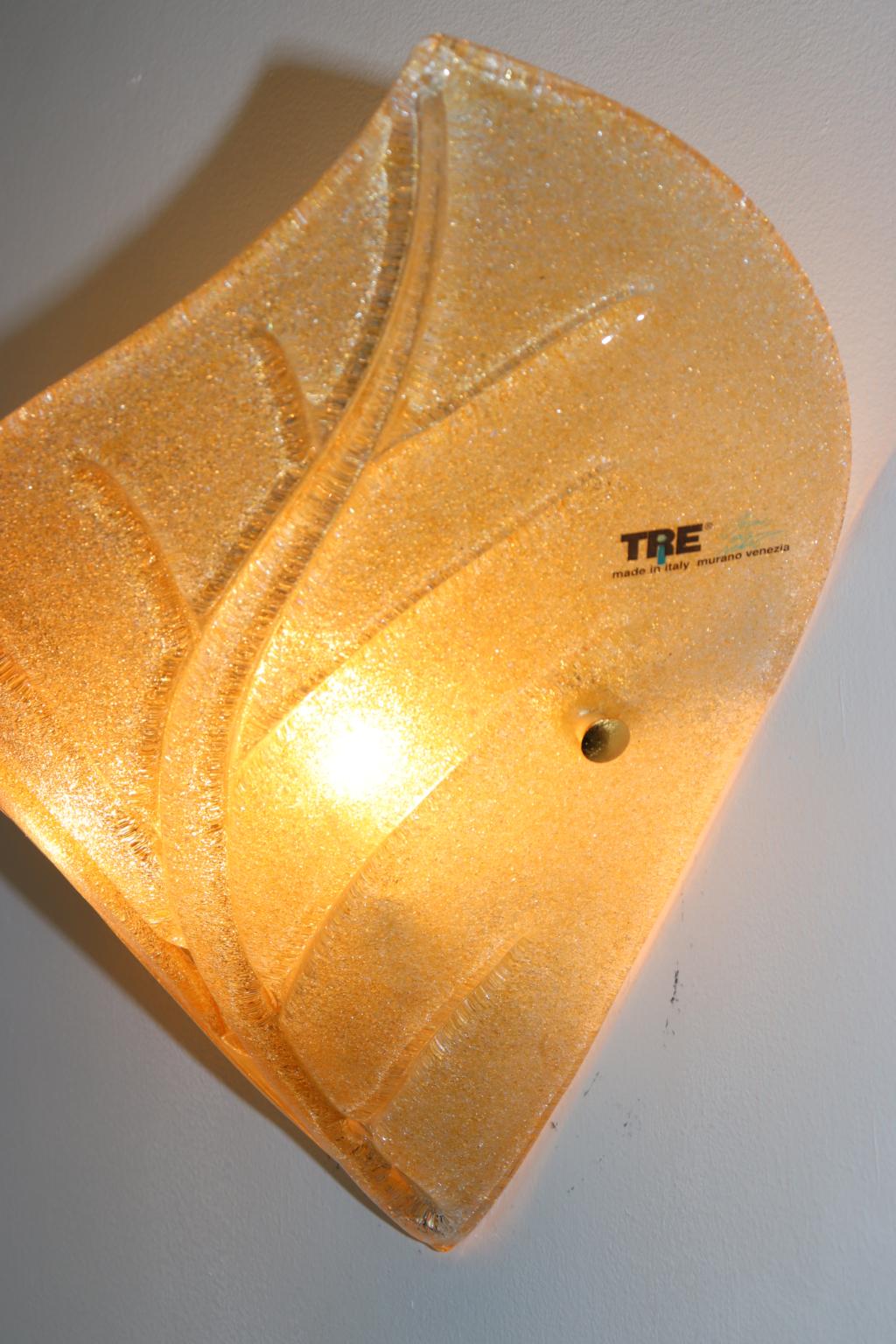 Carlo Nason Wall Lamp Murano Hand Cast Glass Amber Rugiada For Sale 7