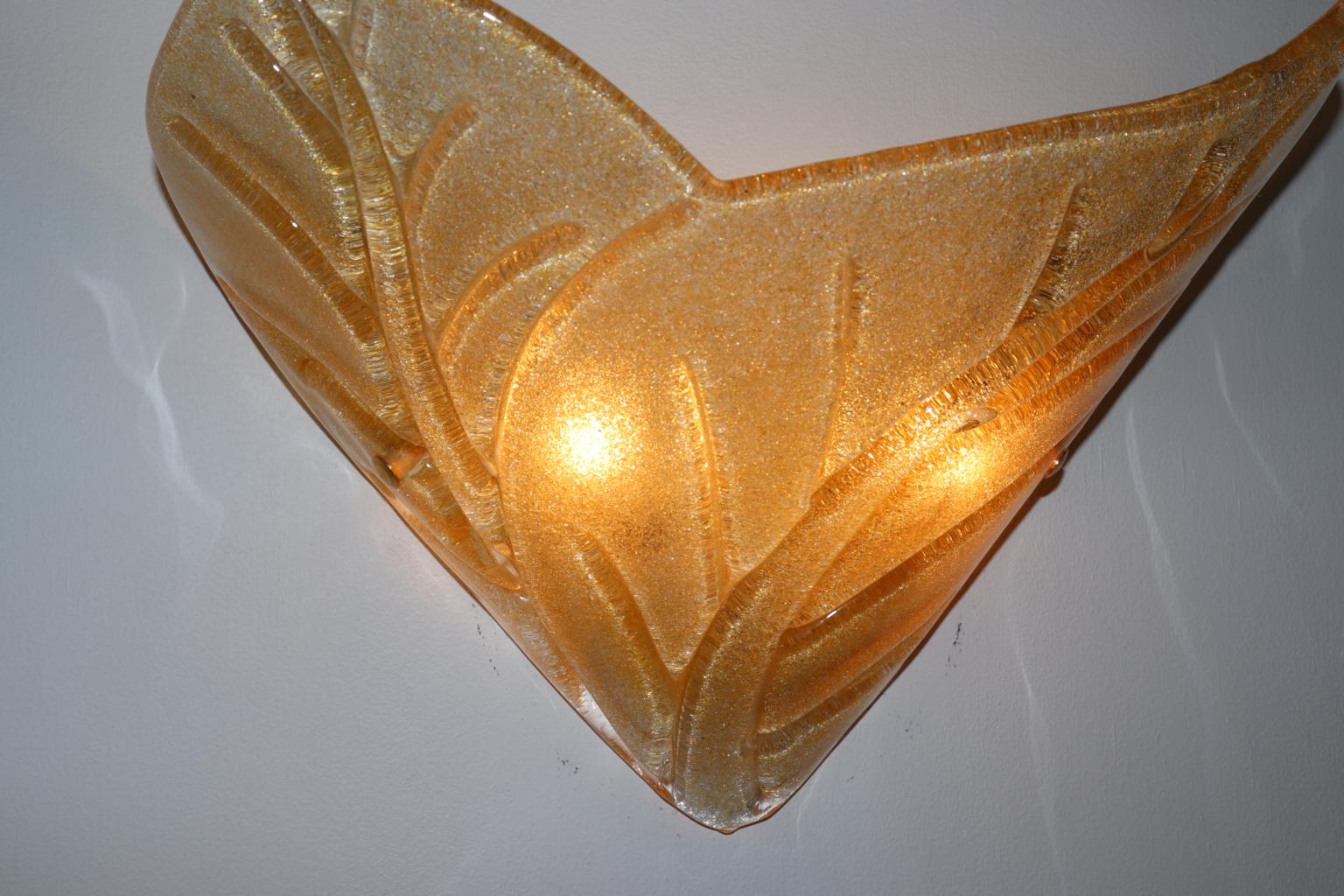 Italian Carlo Nason Wall Lamp Murano Hand Cast Glass Amber Rugiada For Sale