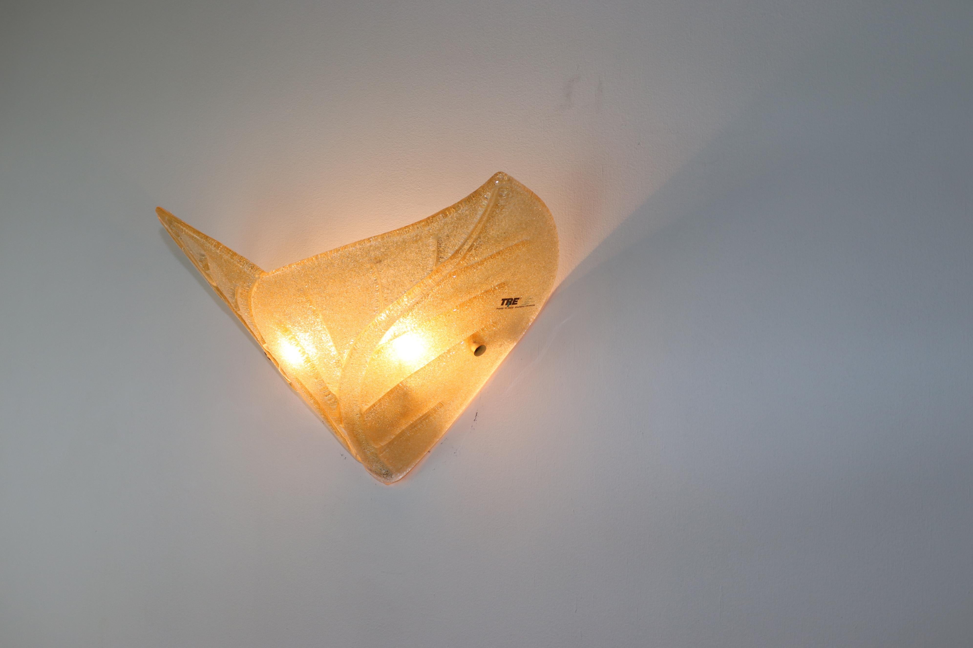 Late 20th Century Carlo Nason Wall Lamp Murano Hand Cast Glass Amber Rugiada For Sale