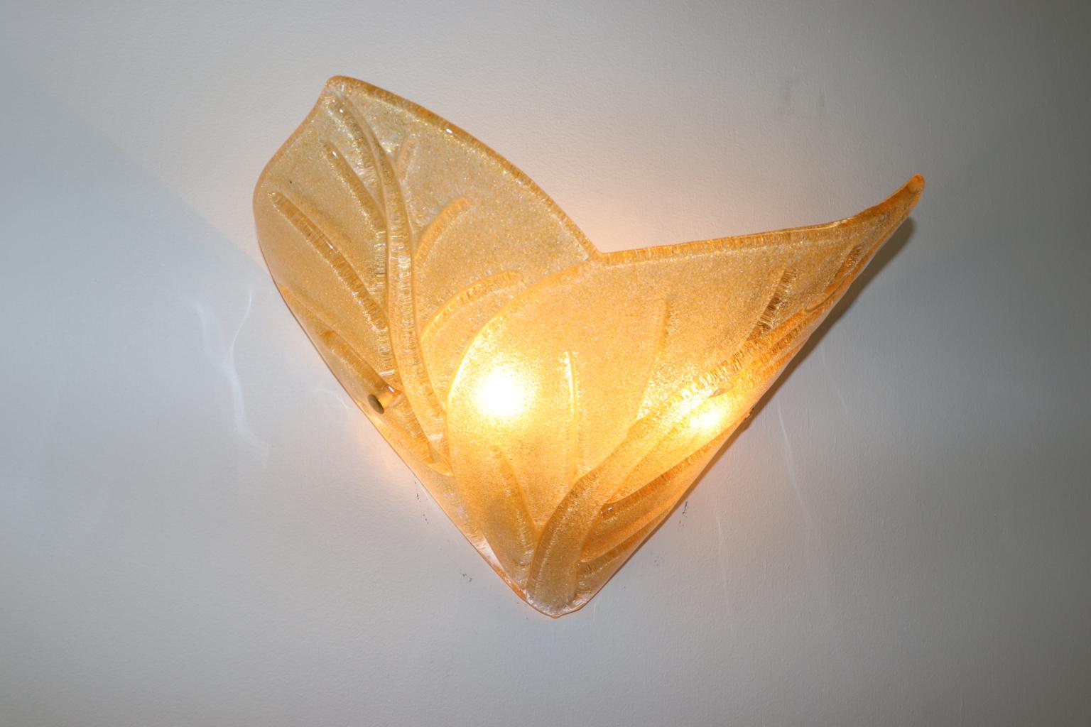 Murano Glass Carlo Nason Wall Lamp Murano Hand Cast Glass Amber Rugiada For Sale