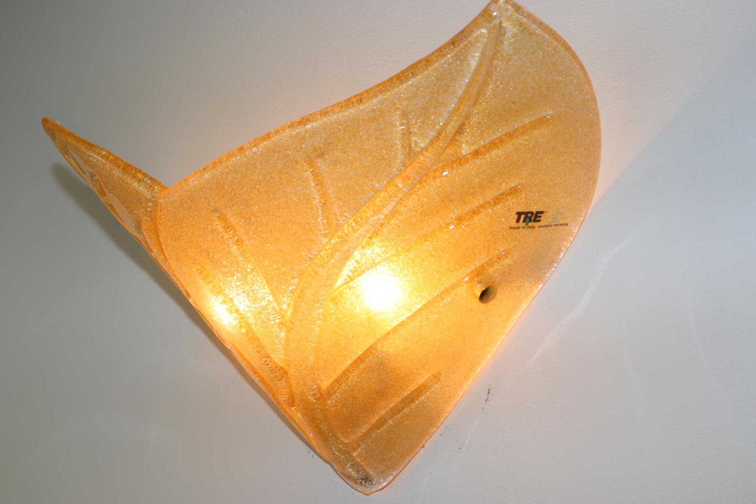 Carlo Nason Wall Lamp Murano Hand Cast Glass Amber Rugiada For Sale 1