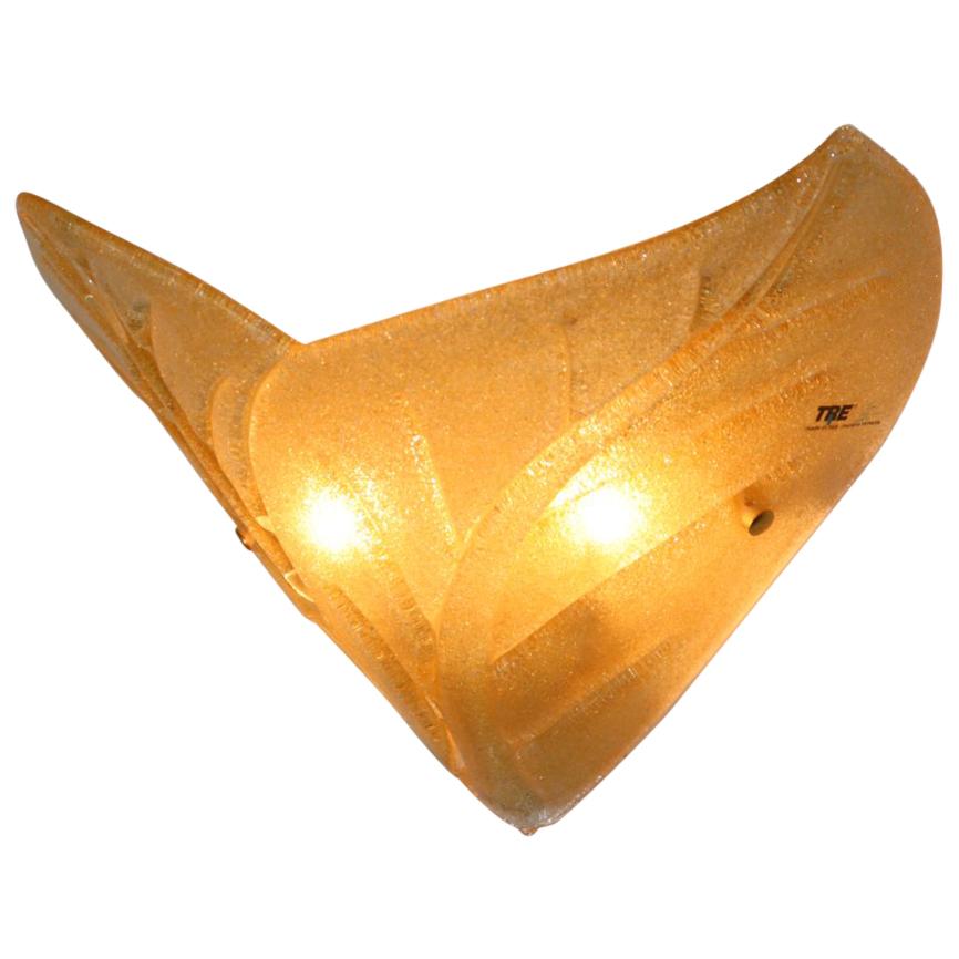 Carlo Nason Wall Lamp Murano Hand Cast Glass Amber Rugiada For Sale