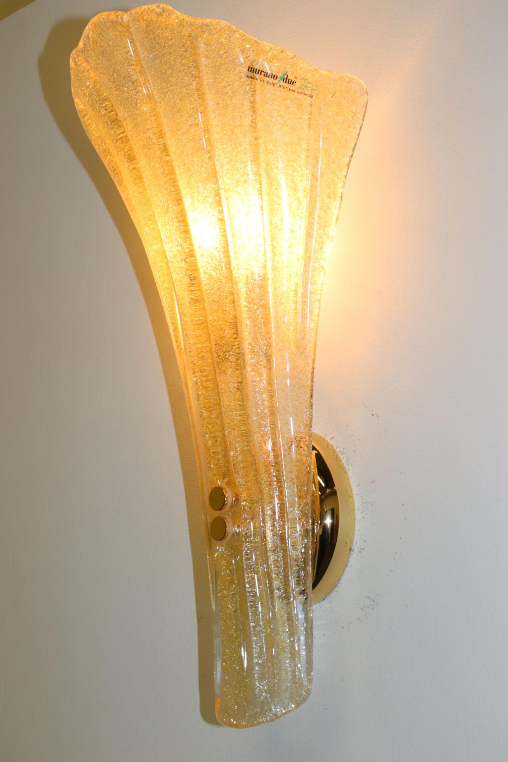 Italian Carlo Nason Wall Light Murano Hand Cast Rugiada Amber Glass For Sale