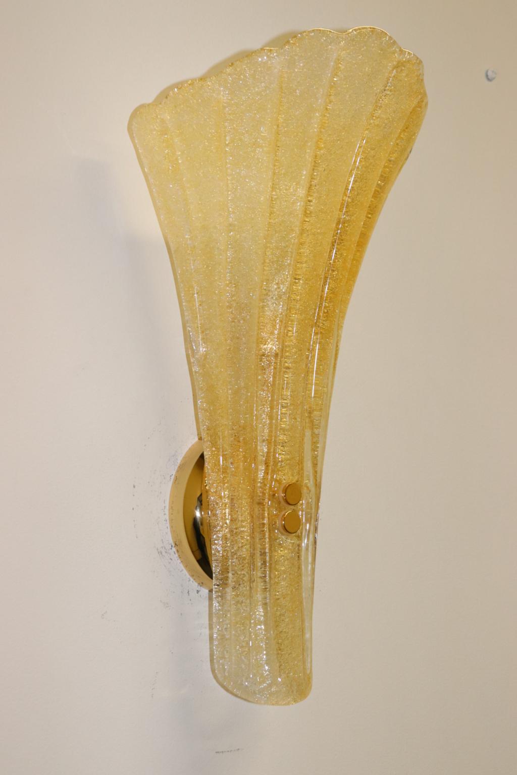 Late 20th Century Carlo Nason Wall Light Murano Hand Cast Rugiada Amber Glass For Sale