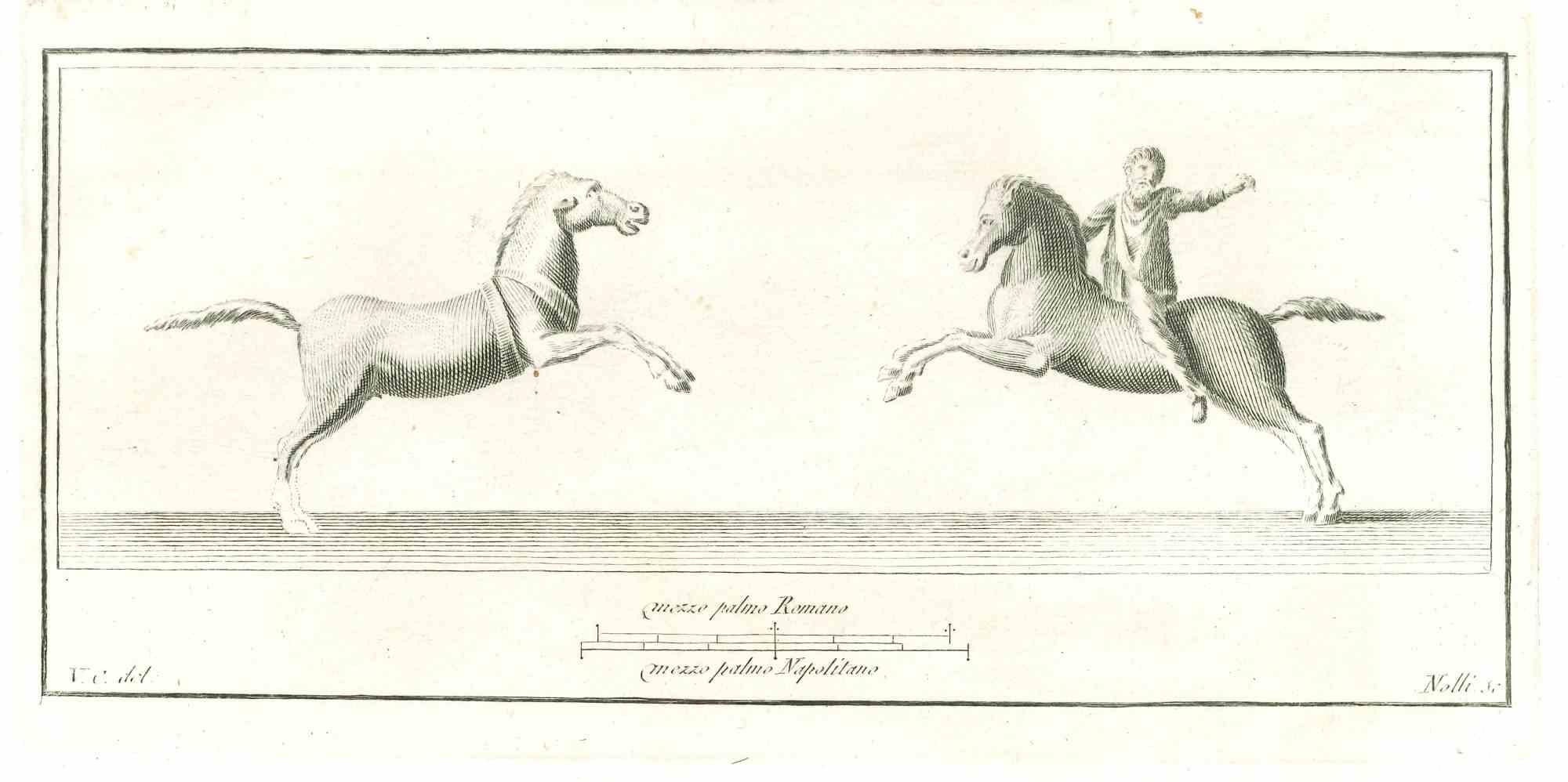 Fresque romaine antique, de la série "Antiquités d'Herculanum", est une gravure originale sur papier réalisée par Carlo Nolli au XVIIIe siècle.

 

Signé sur la plaque en bas à droite

Bonnes conditions.

 

La gravure appartient à la suite