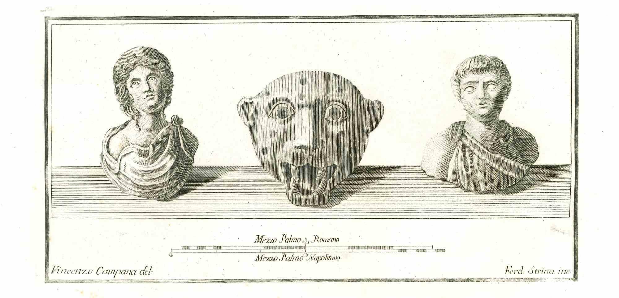 Ancient Roman Statues - Original Etching by Carlo Nolli - 18th century