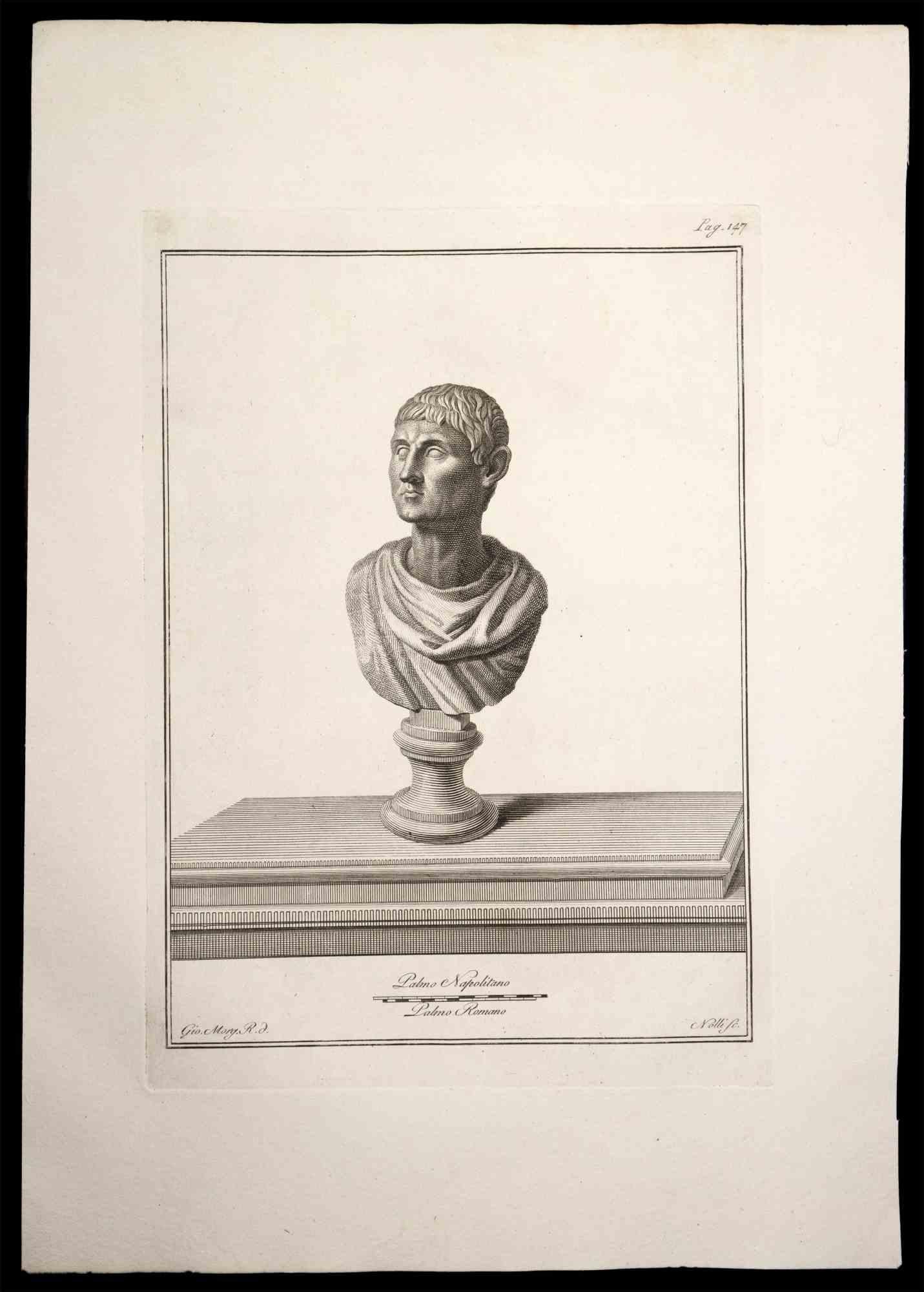 Ancient Roman Bust, from the series "Antiquities of Herculaneum", is an original etching on paper realized by Carlo Nolli in the 18th century.

Signed on the plate, on the lower right.

Good conditions.

The etching belongs to the print suite