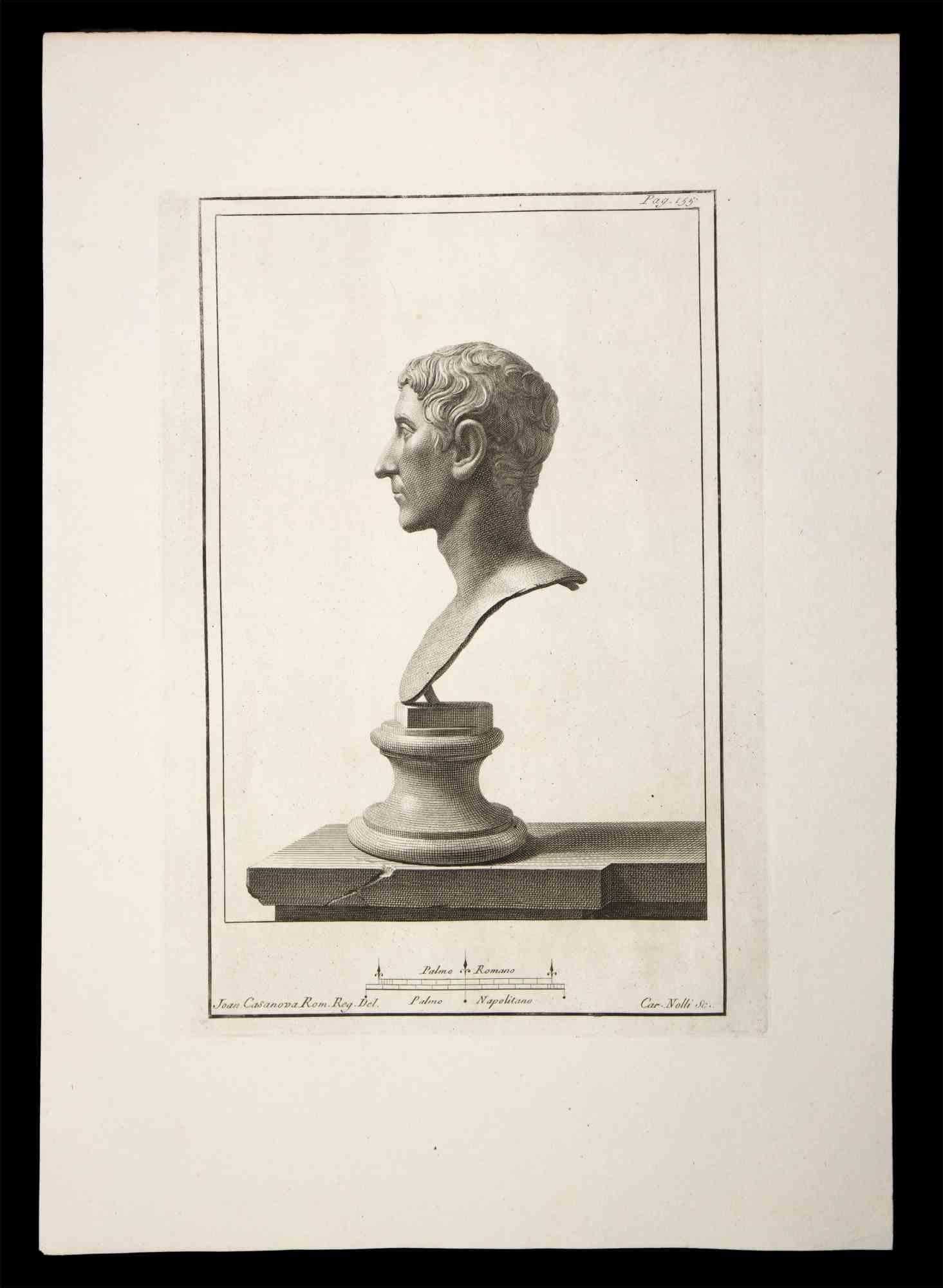 Ancient Roman Bust, from the series "Antiquities of Herculaneum", is an original etching on paper realized by Carlo Nolli in the 18th century.

Signed on the plate, on the lower right.

Good conditions.

The etching belongs to the print suite