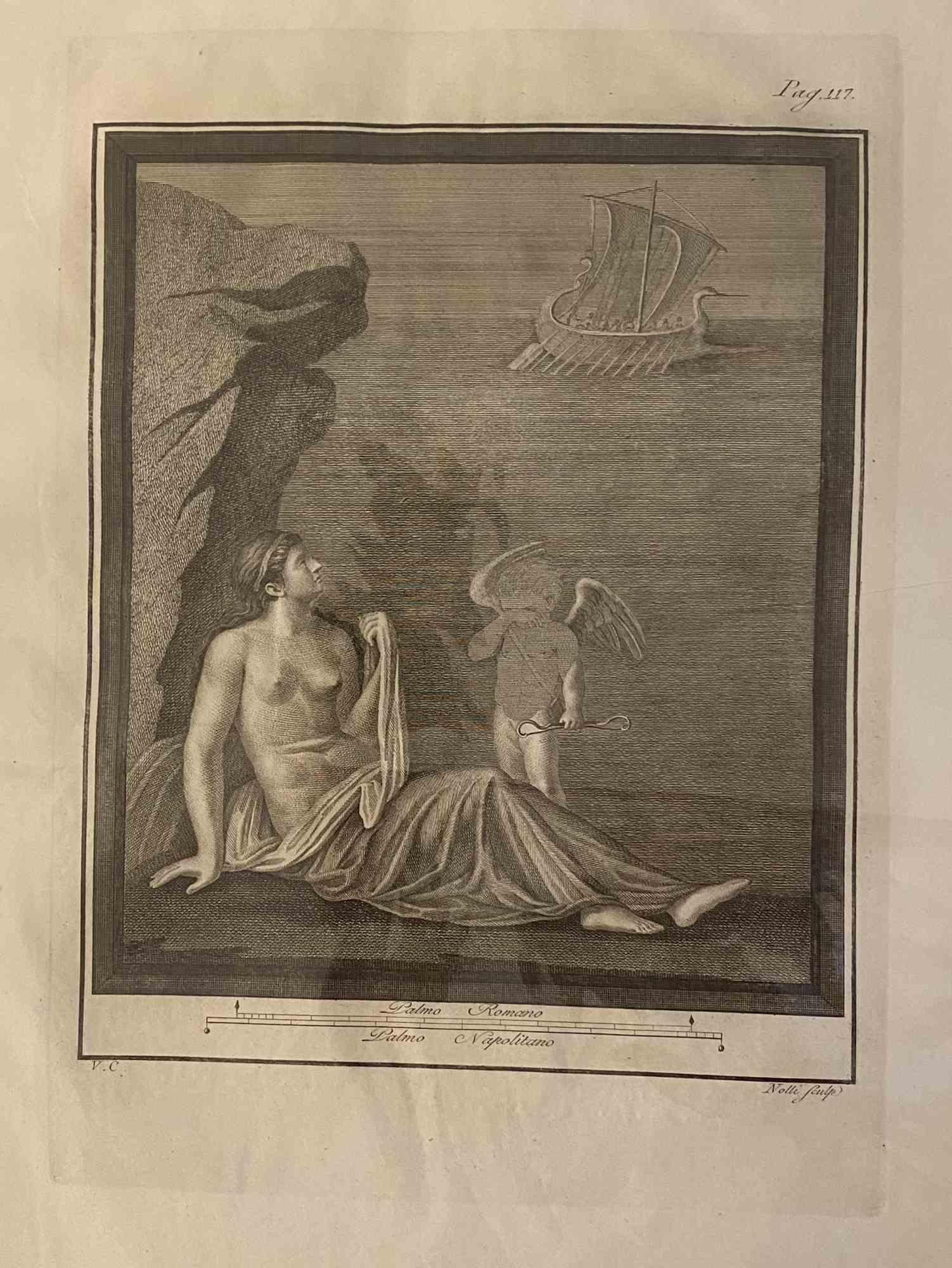 Figurative Print Carlo Nolli - Ancienne gravure romaine Fresco Herculaneum - Eau-forte de C. Nolli  XVIIIe siècle